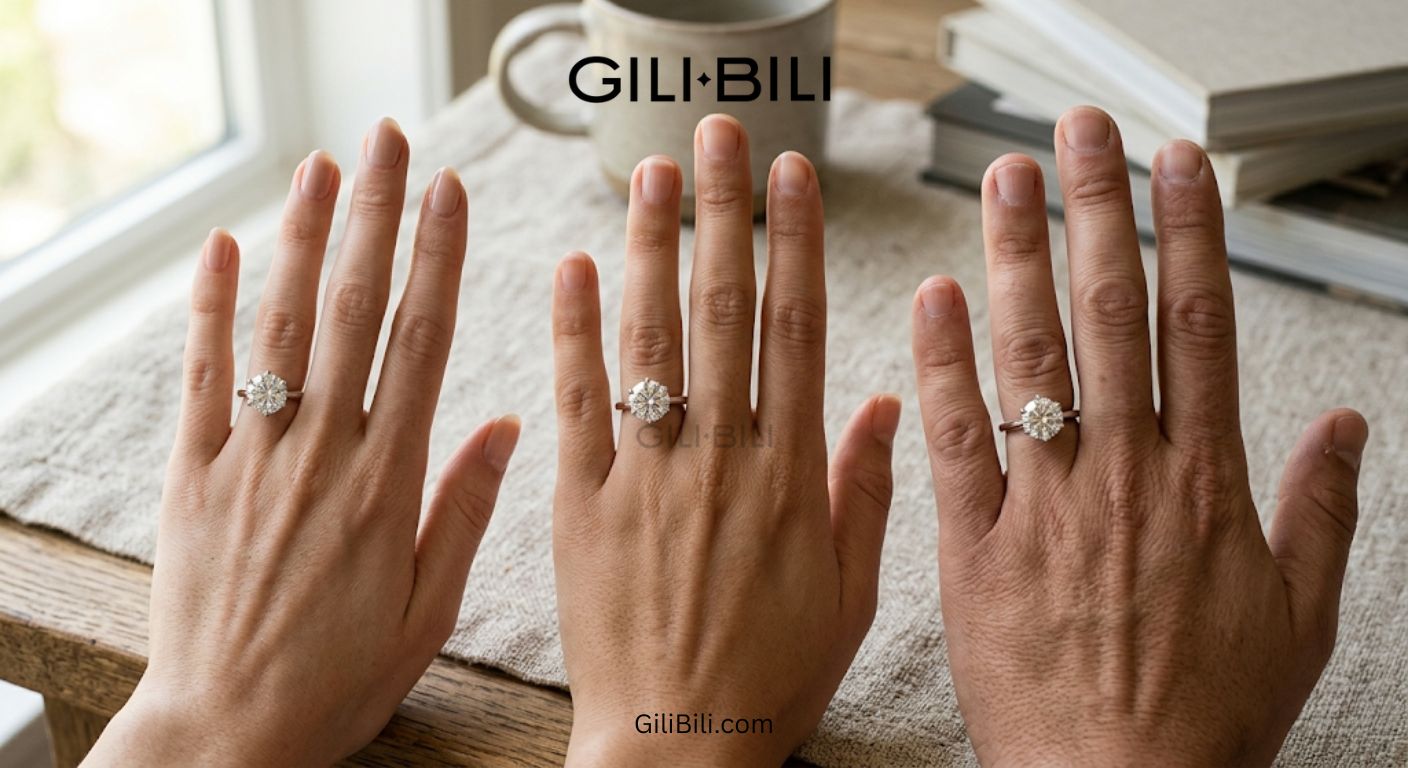 3 Carat Diamond Ring on Different Hand Sizes — Ring Size Chart Included