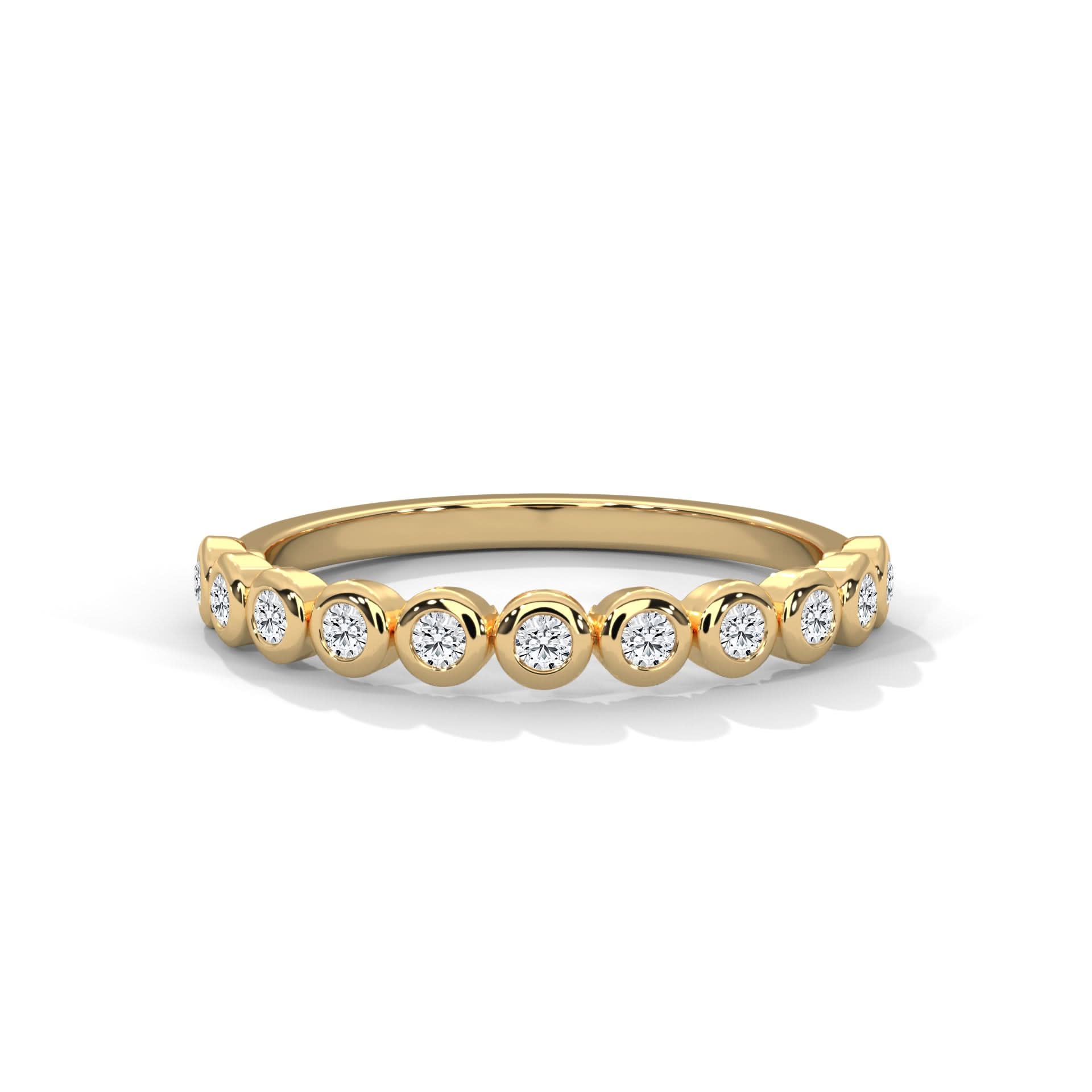 Bezel set Diamond Gold ring with white background