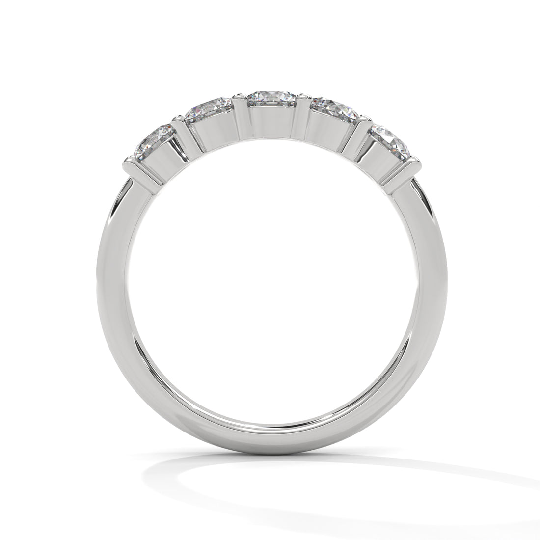 Silver ring with diamond stones on a white background