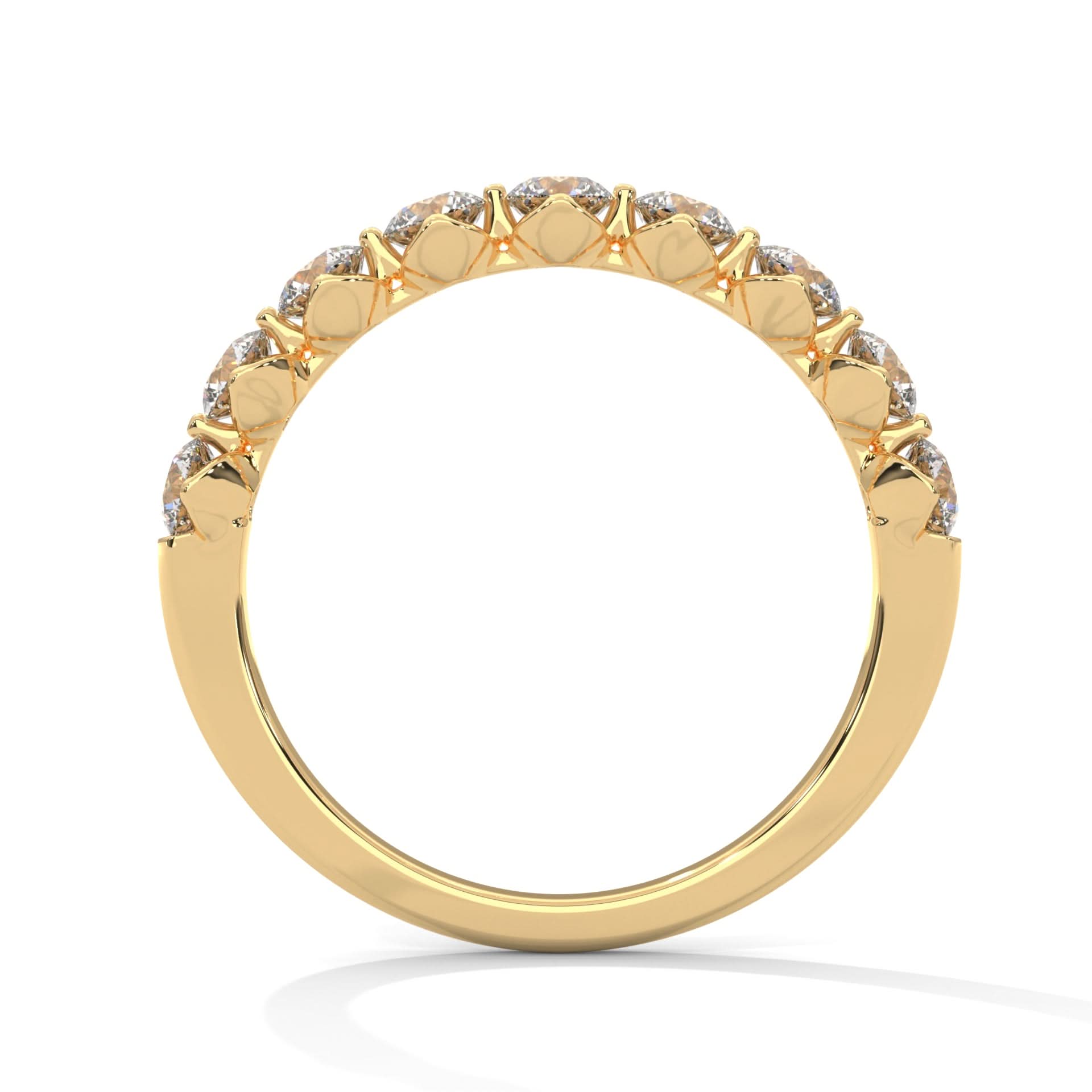 Gold ring with small diamonds on a white background