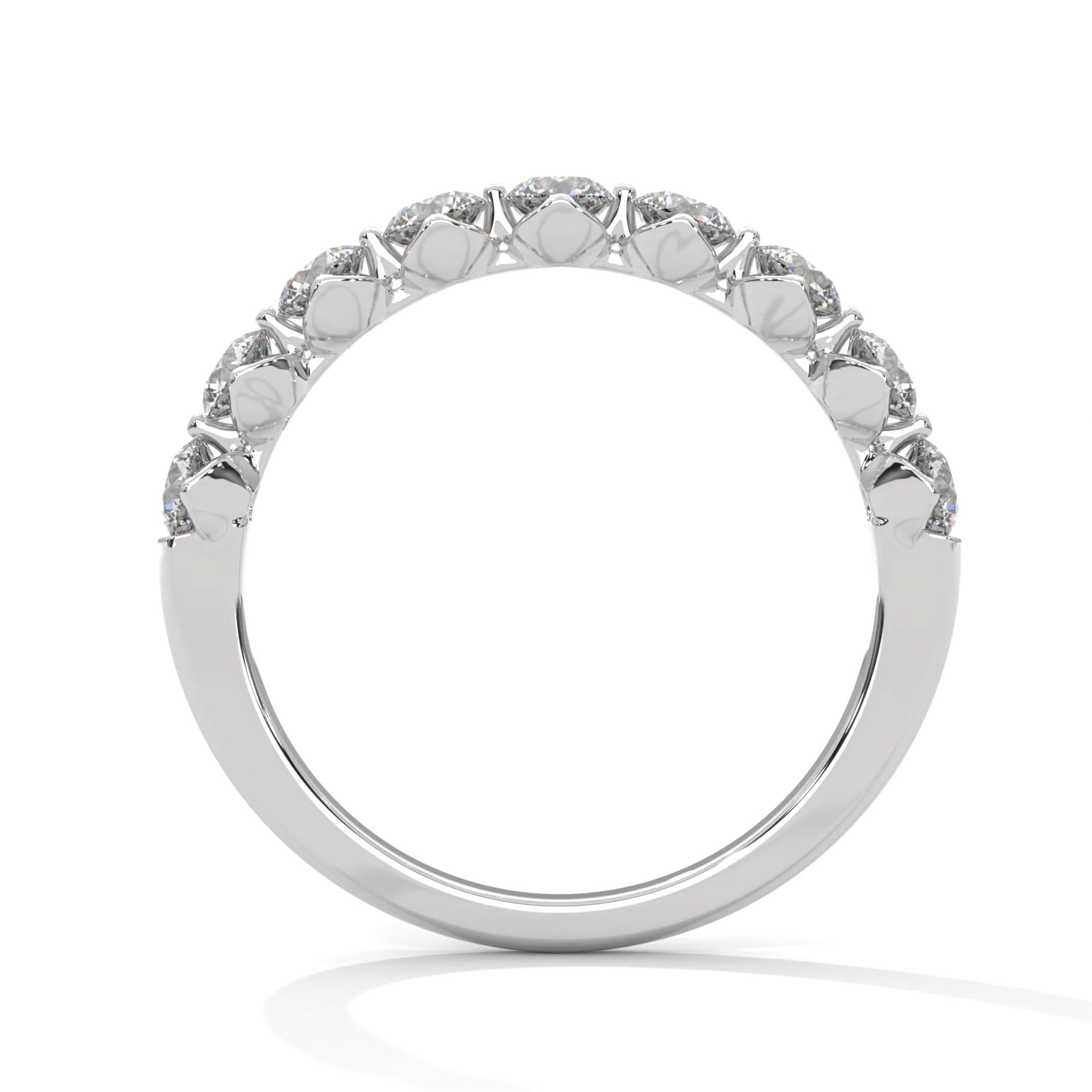 Silver ring with small diamonds on a white background