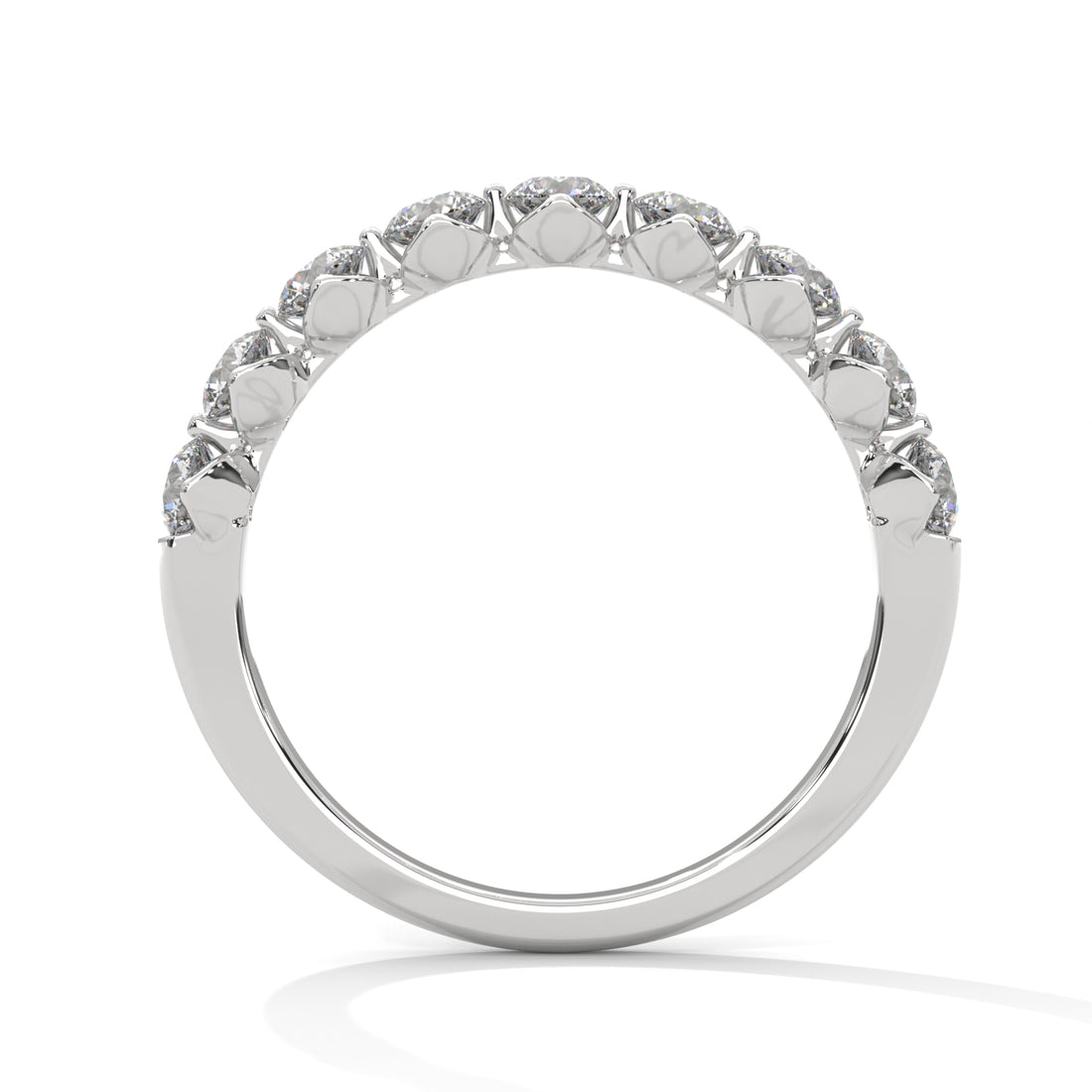 Silver ring with small diamonds on a white background