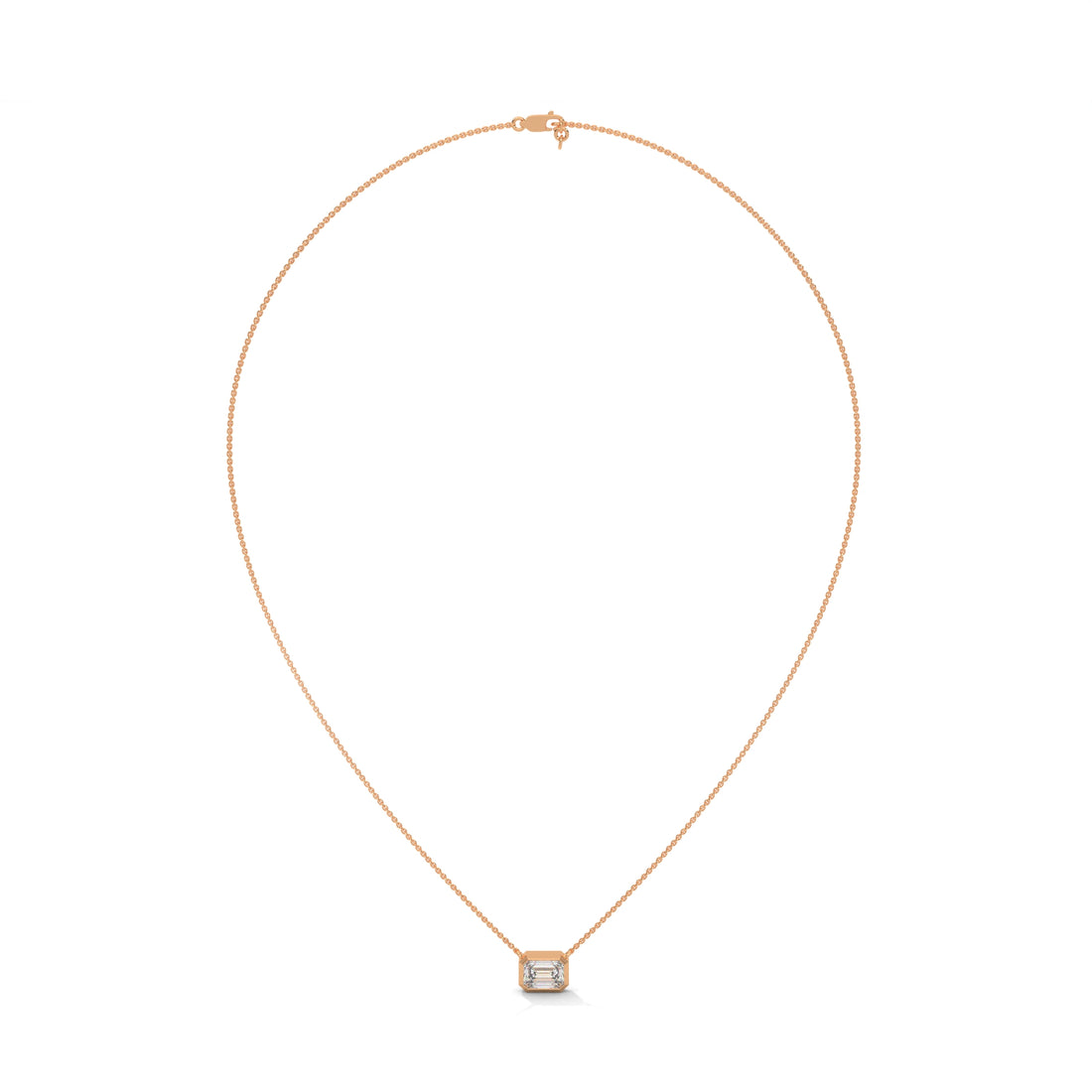Gold necklace with a square pendant on a white background