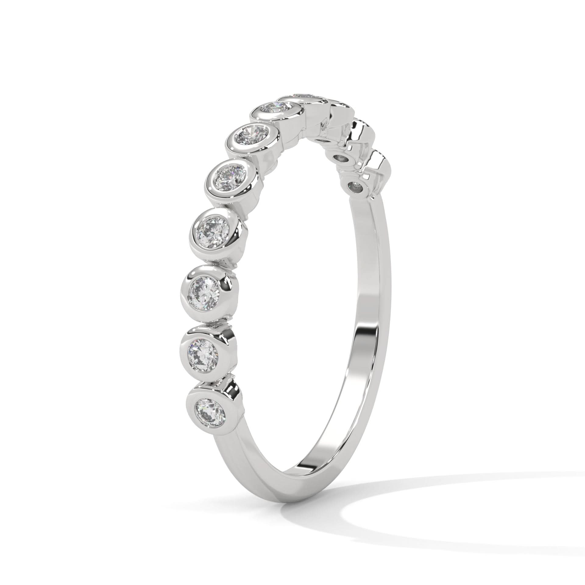 White Gold ring with bezel Set diamonds on a white background