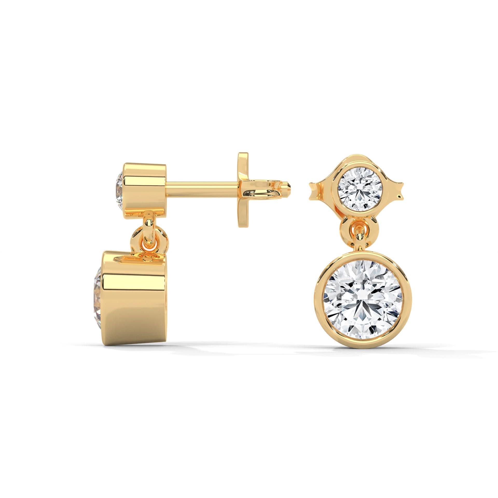 Gold earrings with clear Diamond on a white background