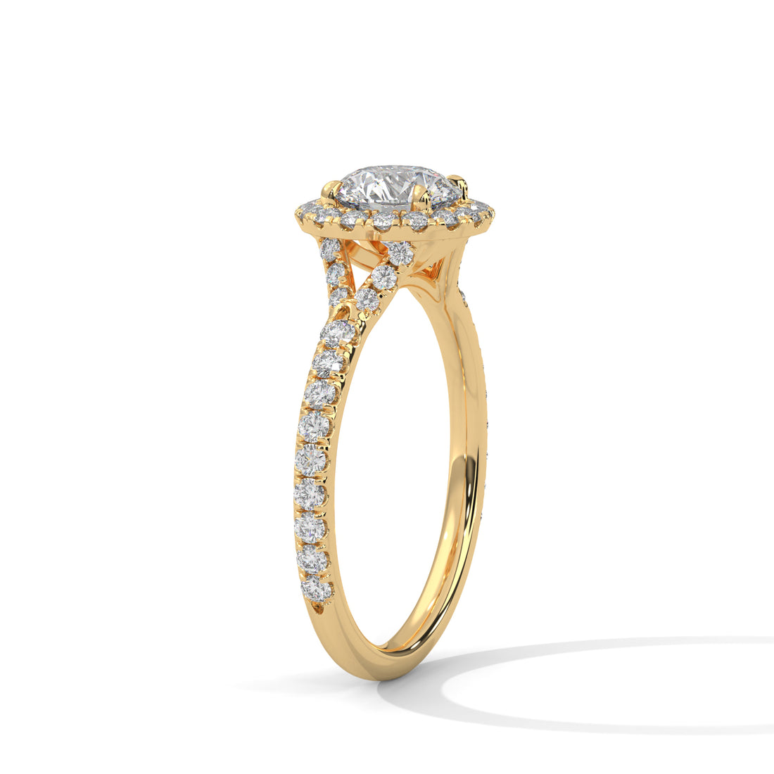 Gold ring with a diamond on a white background