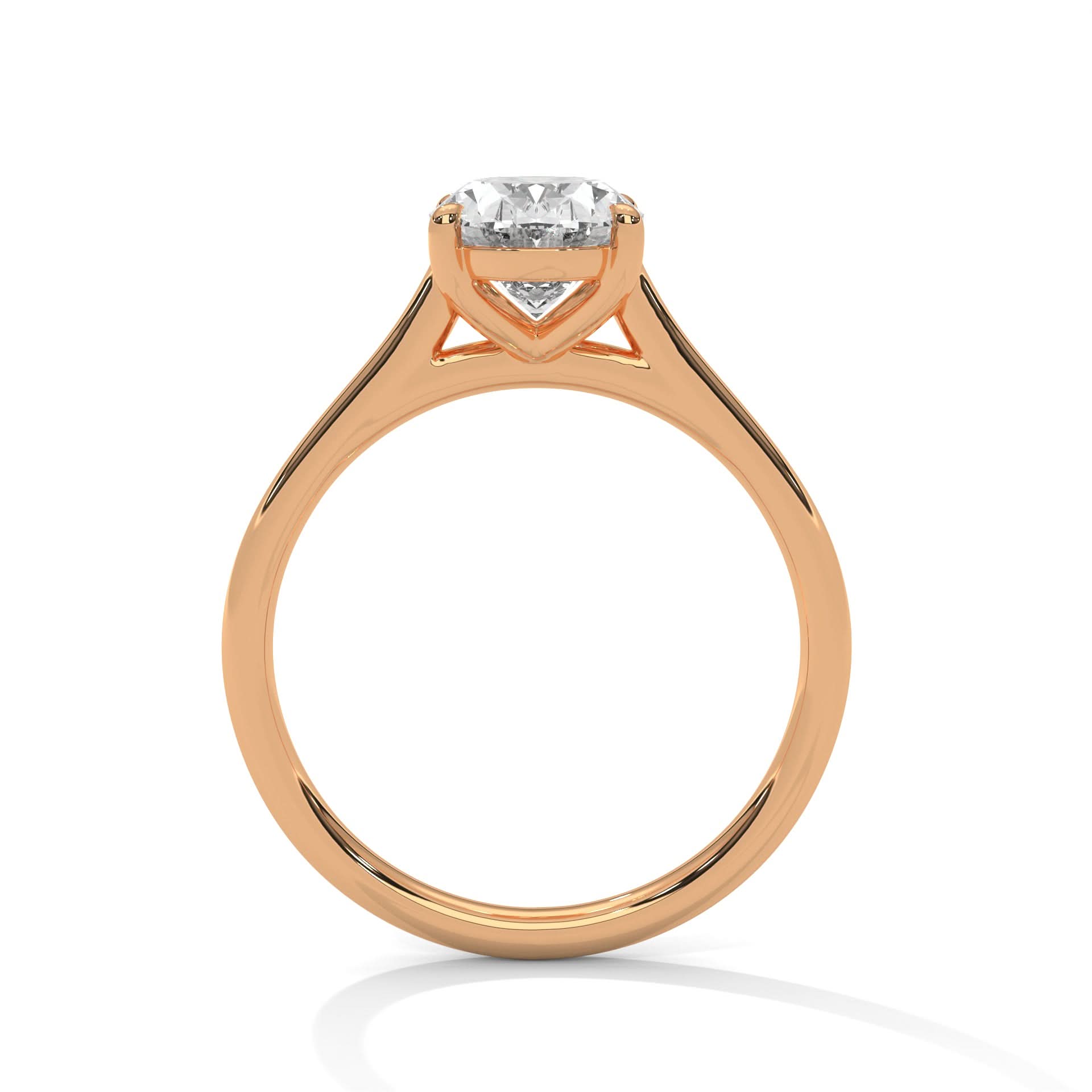 Rose gold ring with a diamond on a white background