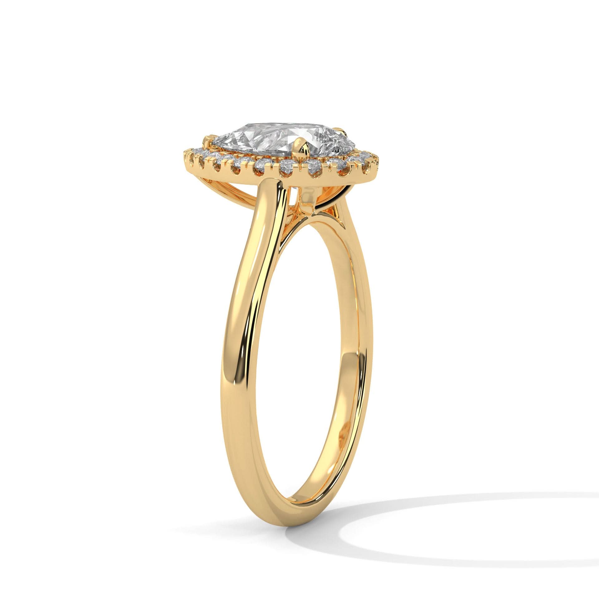 14KT Cathedral Pear Halo Lab Grown Diamond Engagement Ring With Gold