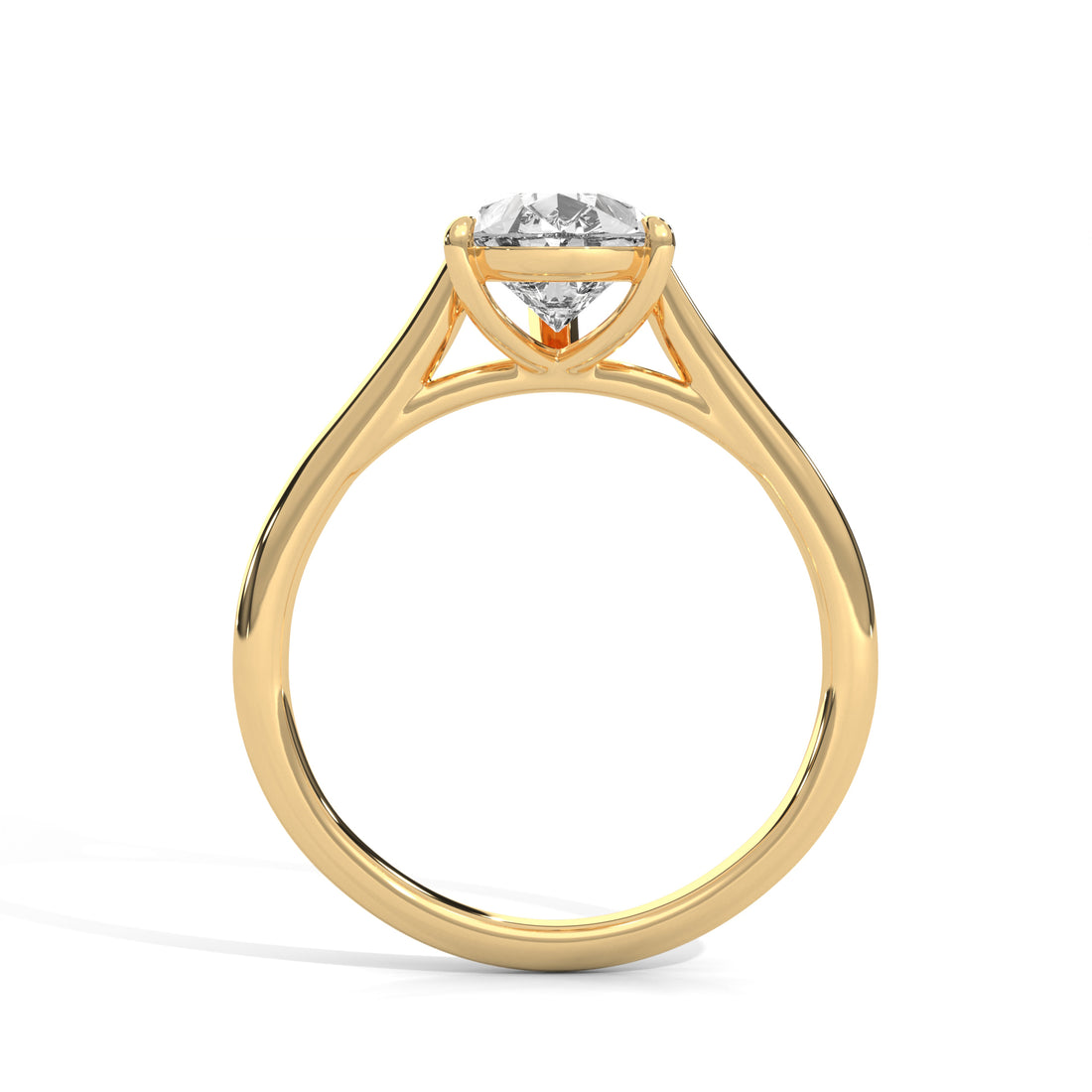 Gold ring with a diamond on a white background