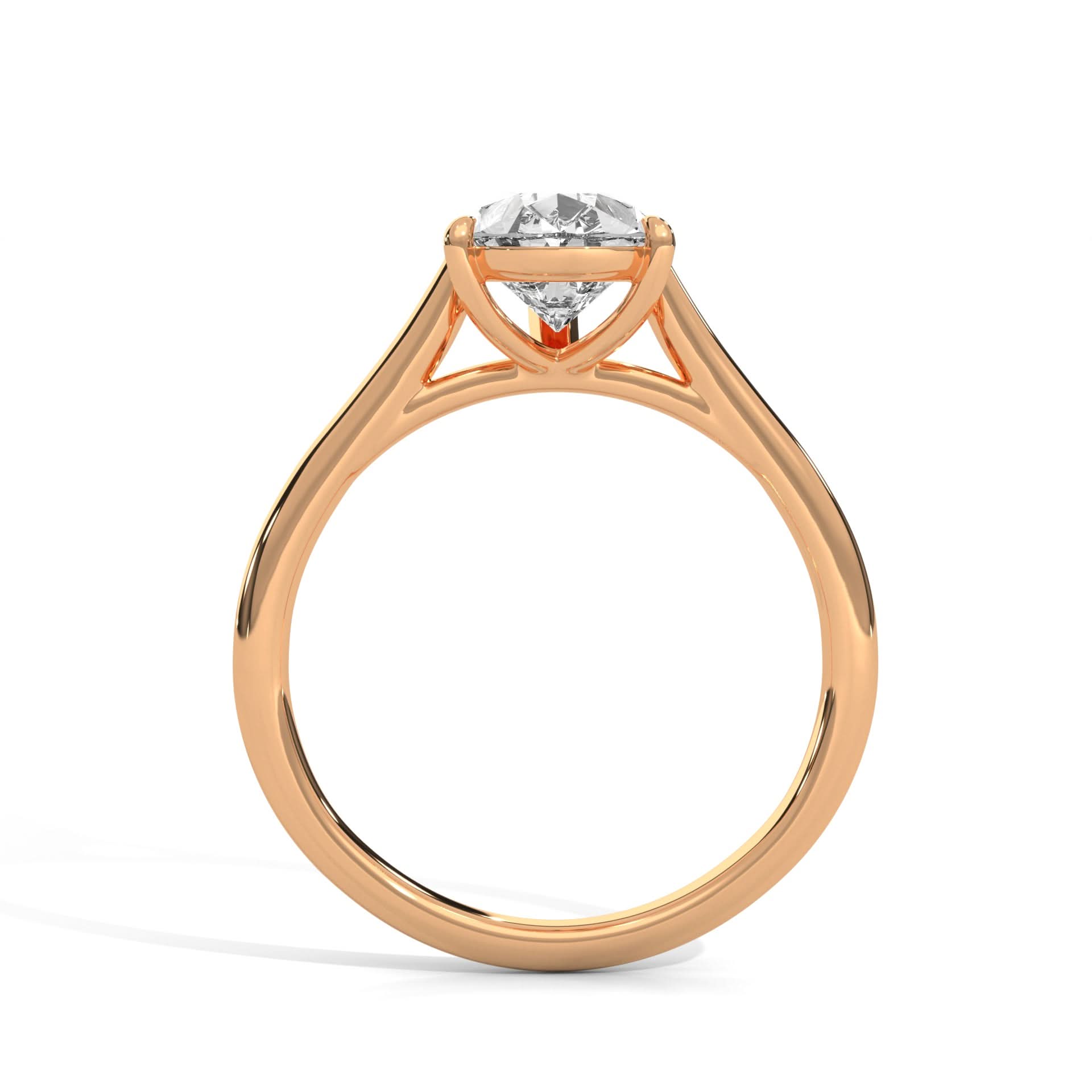Rose gold ring with a diamond on a white background