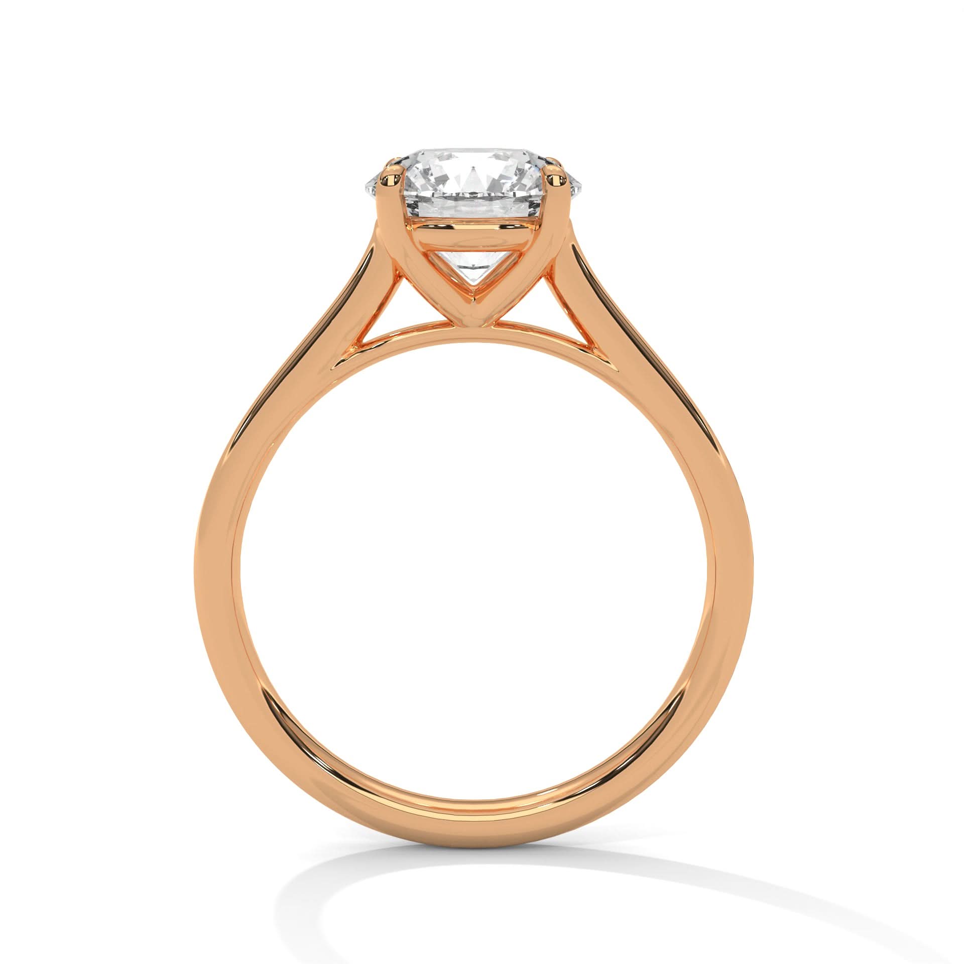 Rose gold ring with a diamond on a white background