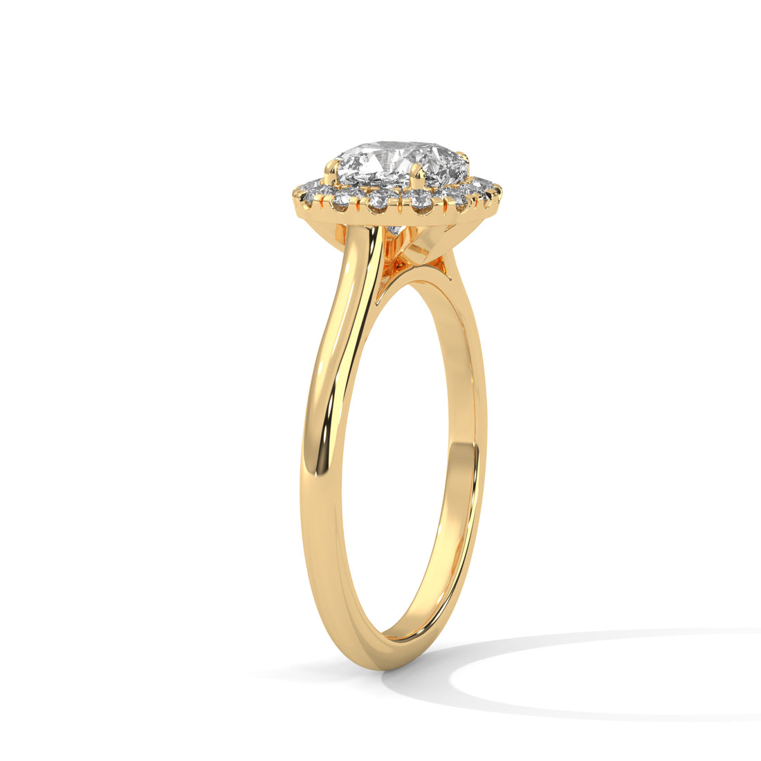 Gold ring with a diamond on a white background