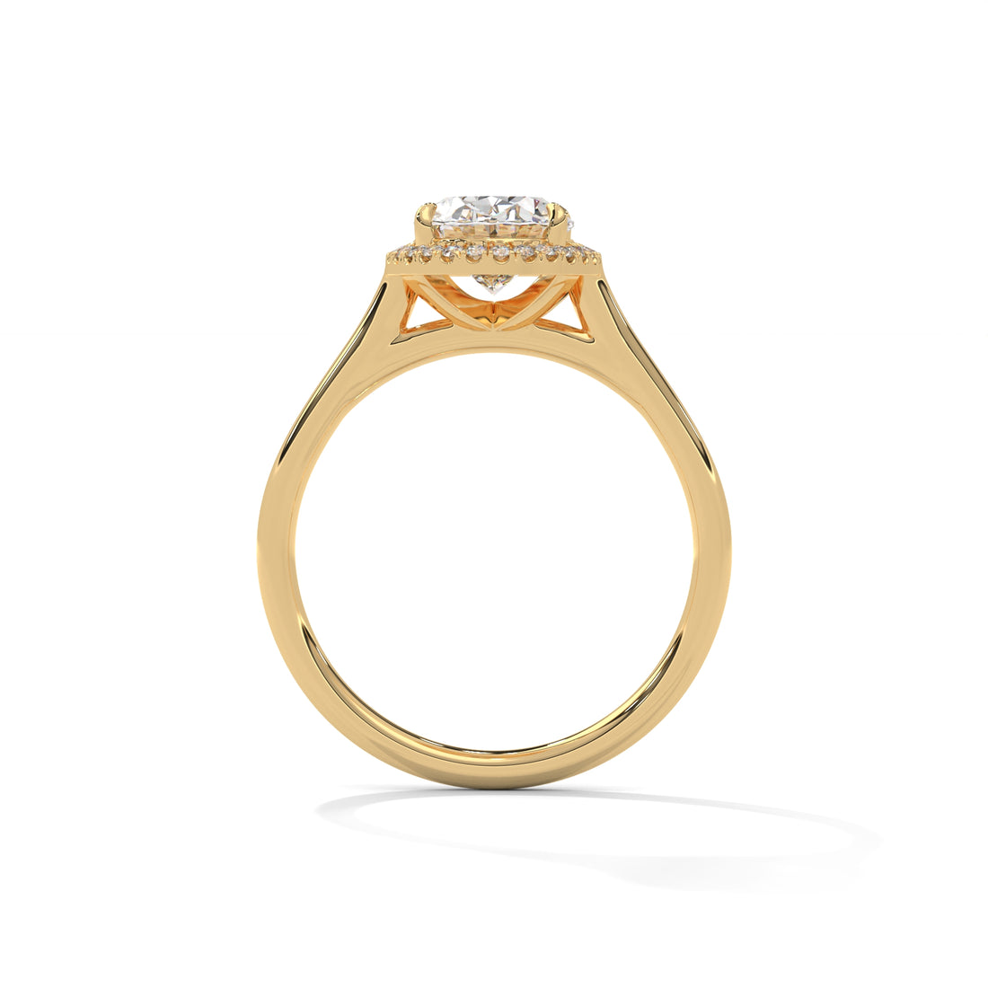 Gold ring with a diamond on a white background