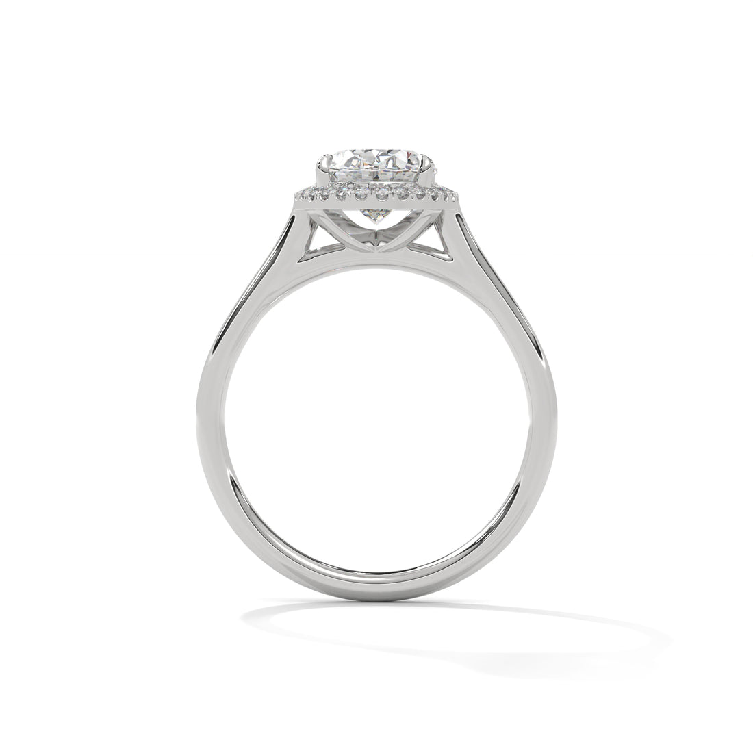 White gold ring with a diamond on a white background