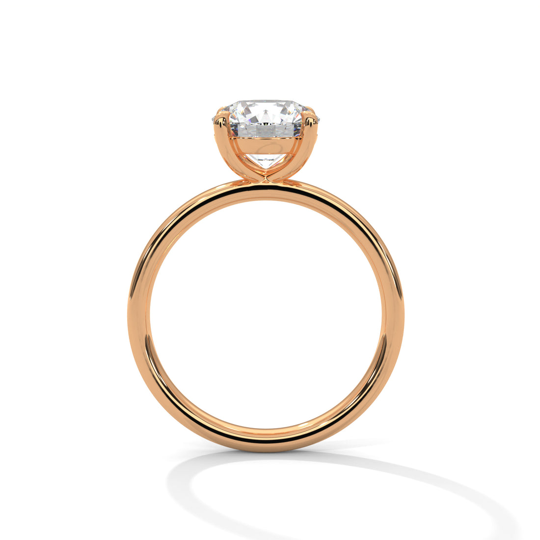 Rose gold ring with a diamond on a white background