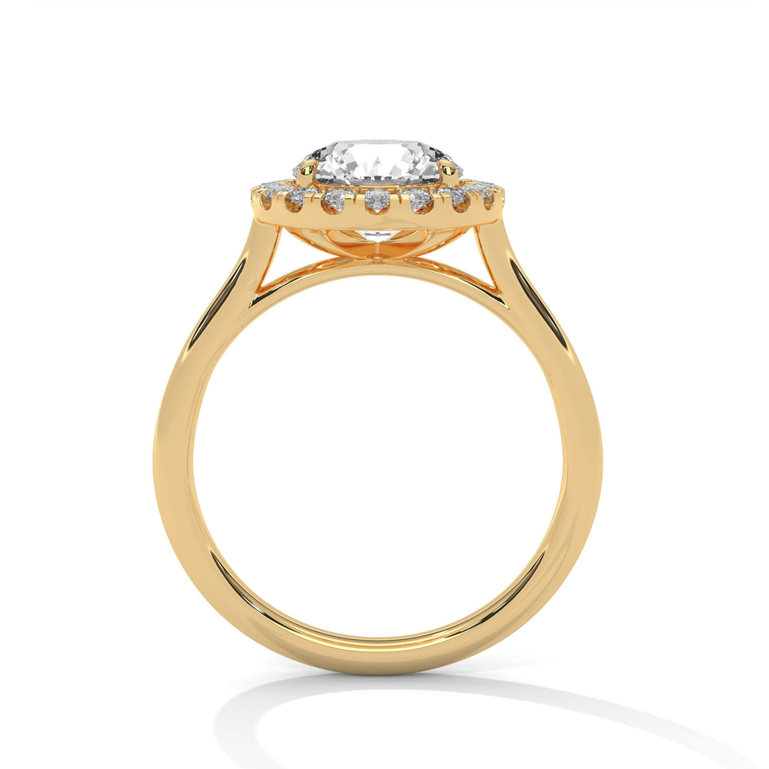 Gold ring with a diamond on a white background