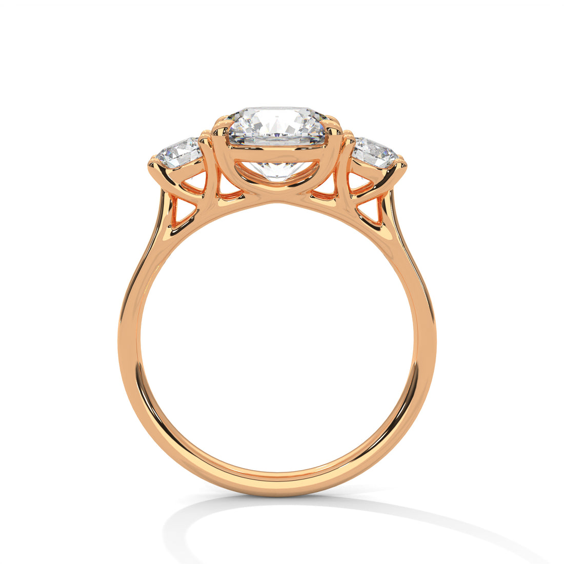 Rose gold ring with a diamond on a white background