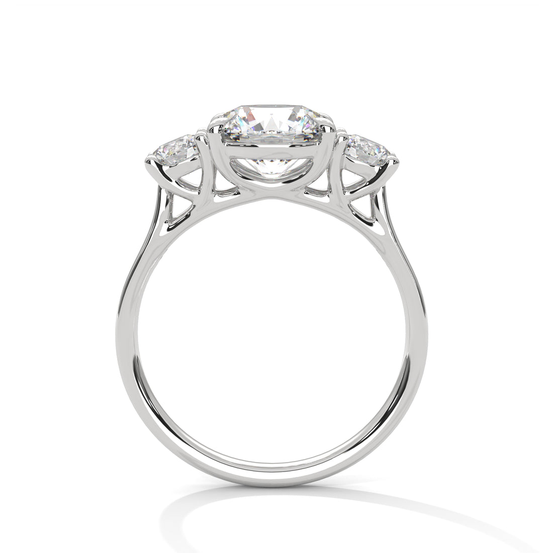 Diamond ring with three lab diamond on a white background