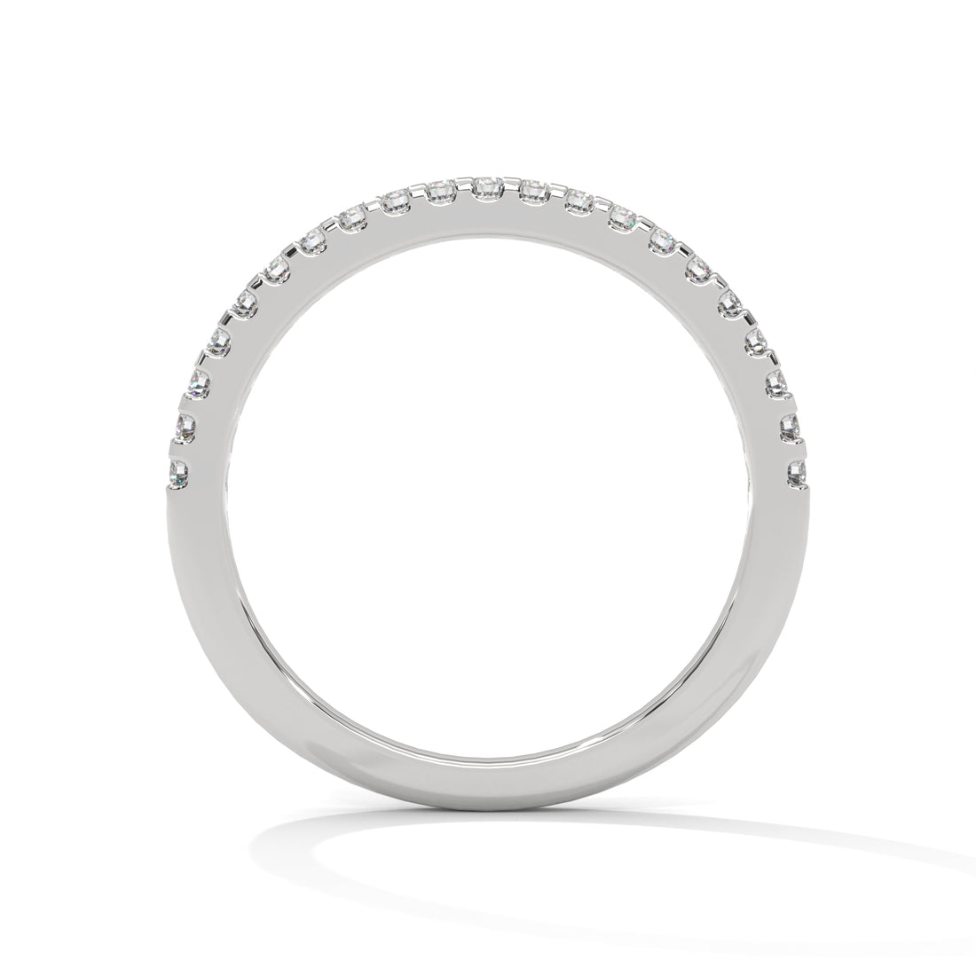 Silver ring with small diamonds on a white background