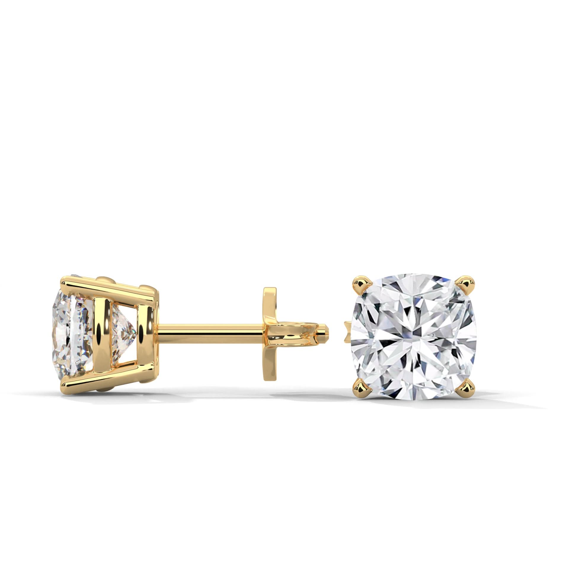Gold diamond stud earrings on a white background