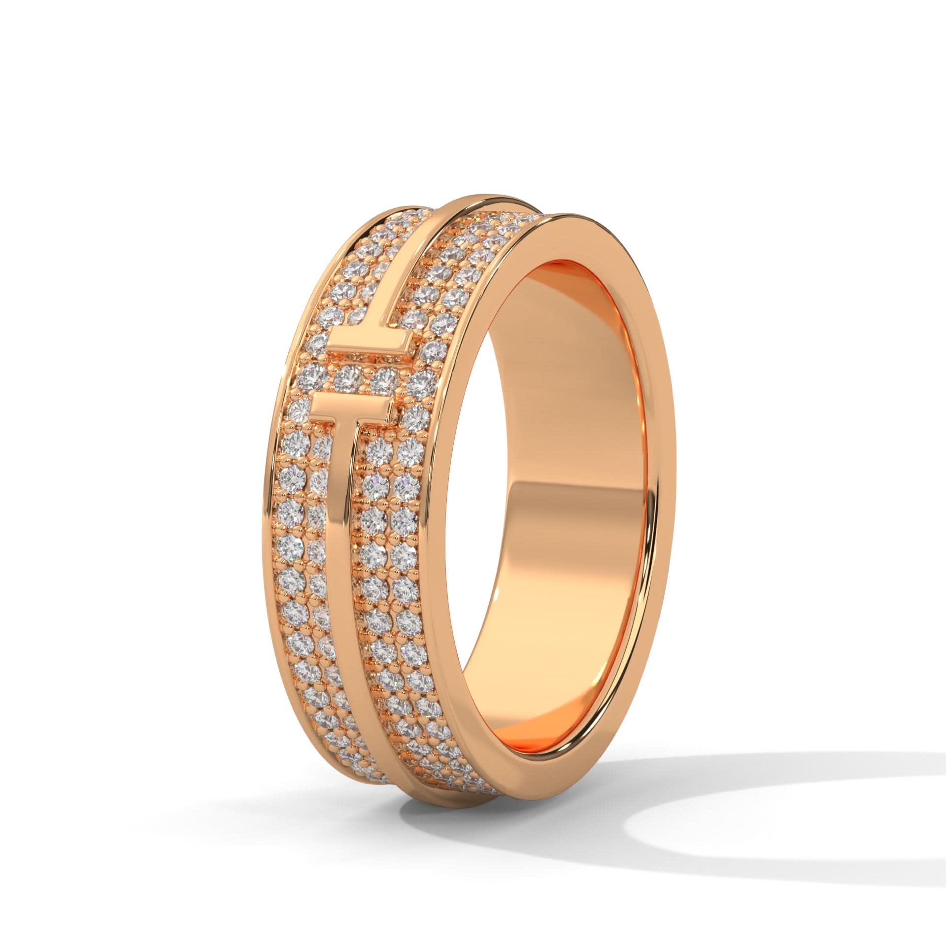 Gold bar ring with studded diamond
