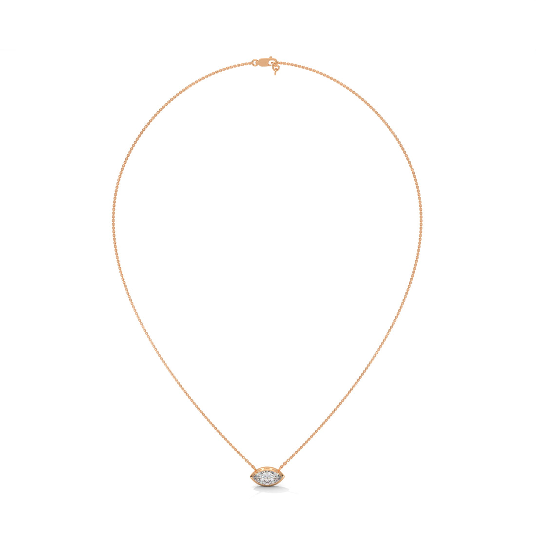 Gold necklace with a small pendant on a white background
