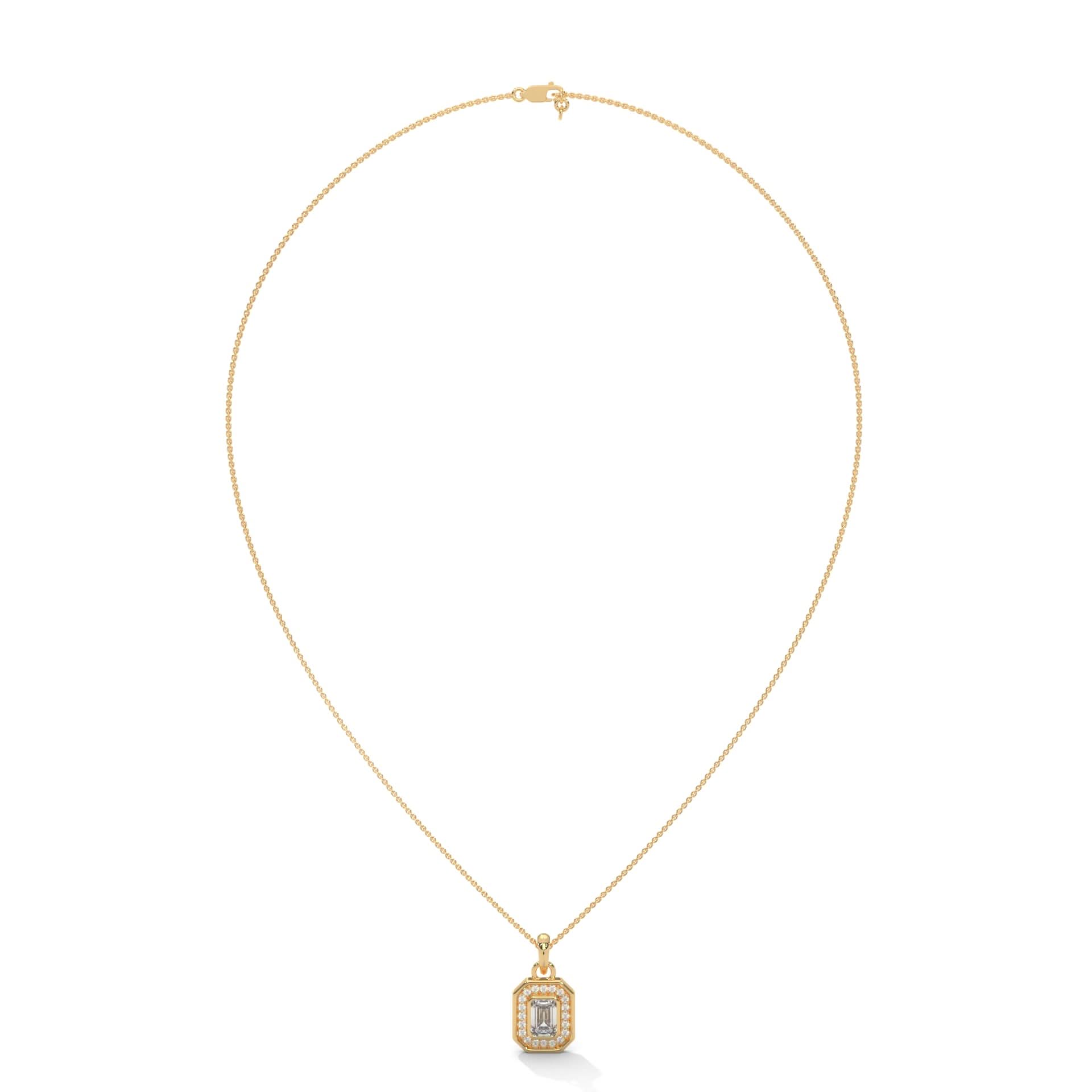 Gold necklace with a pendant on a white background