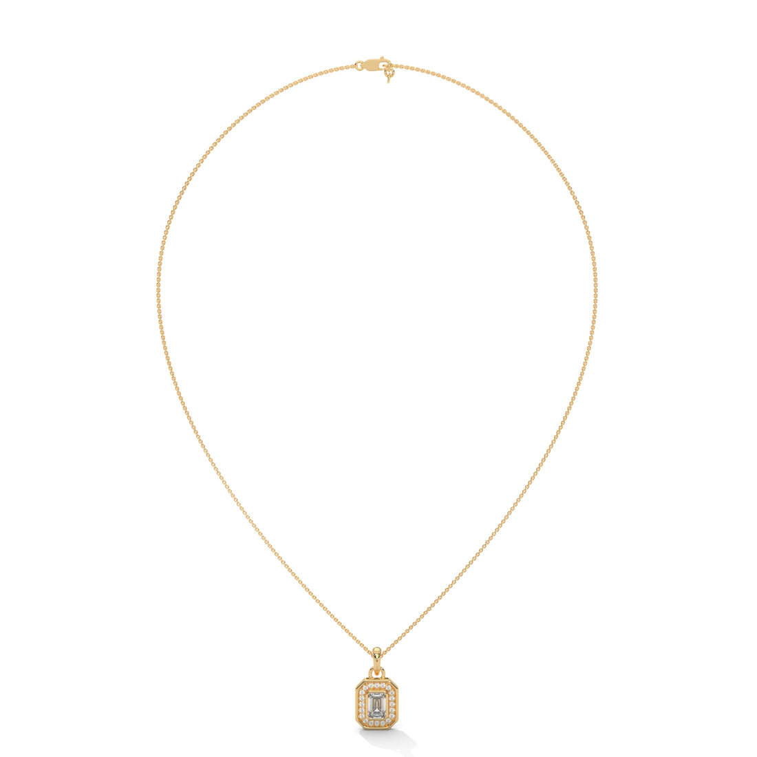 Gold necklace with a pendant on a white background