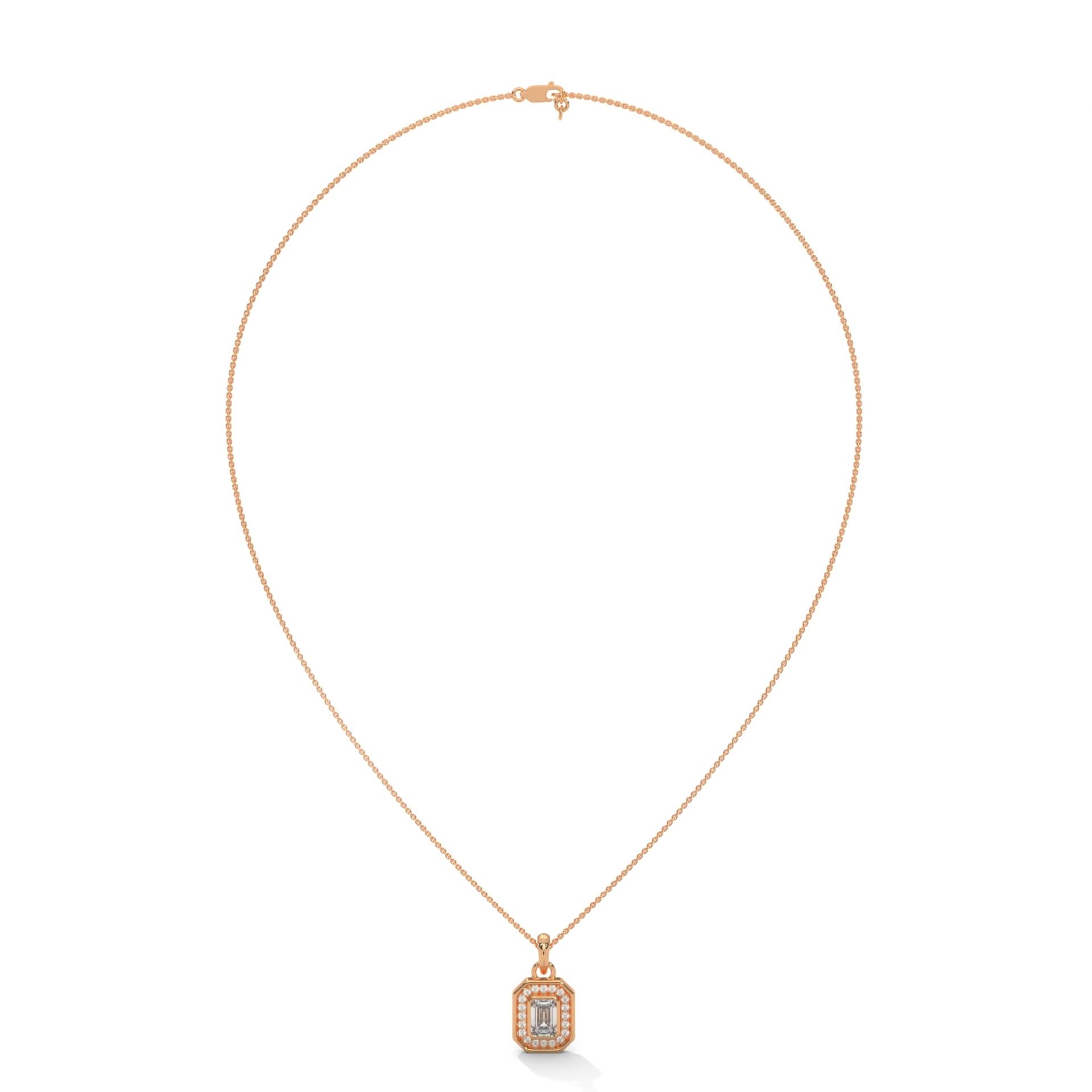 Gold necklace with a pendant on a white background