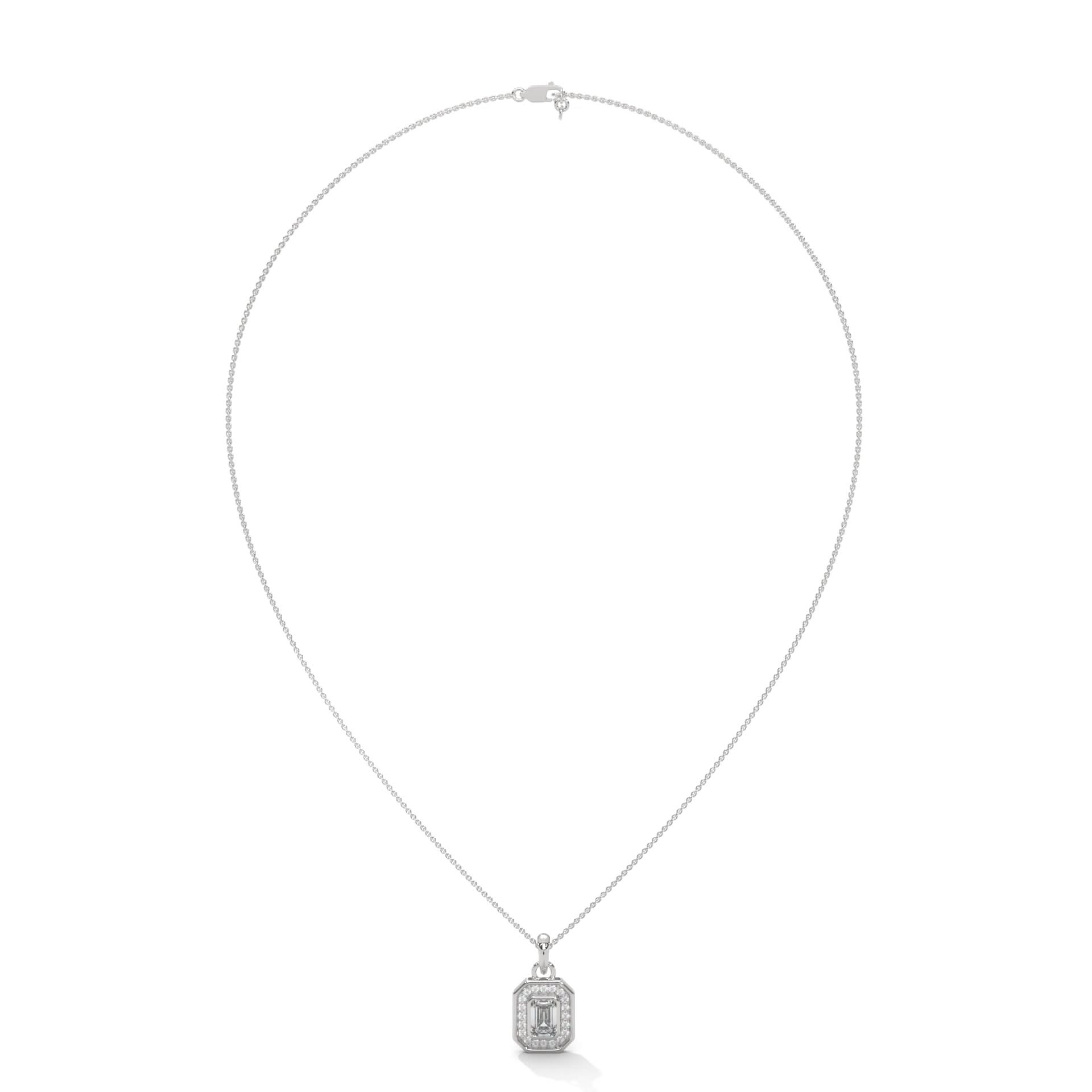 Silver necklace with a pendant on a white background