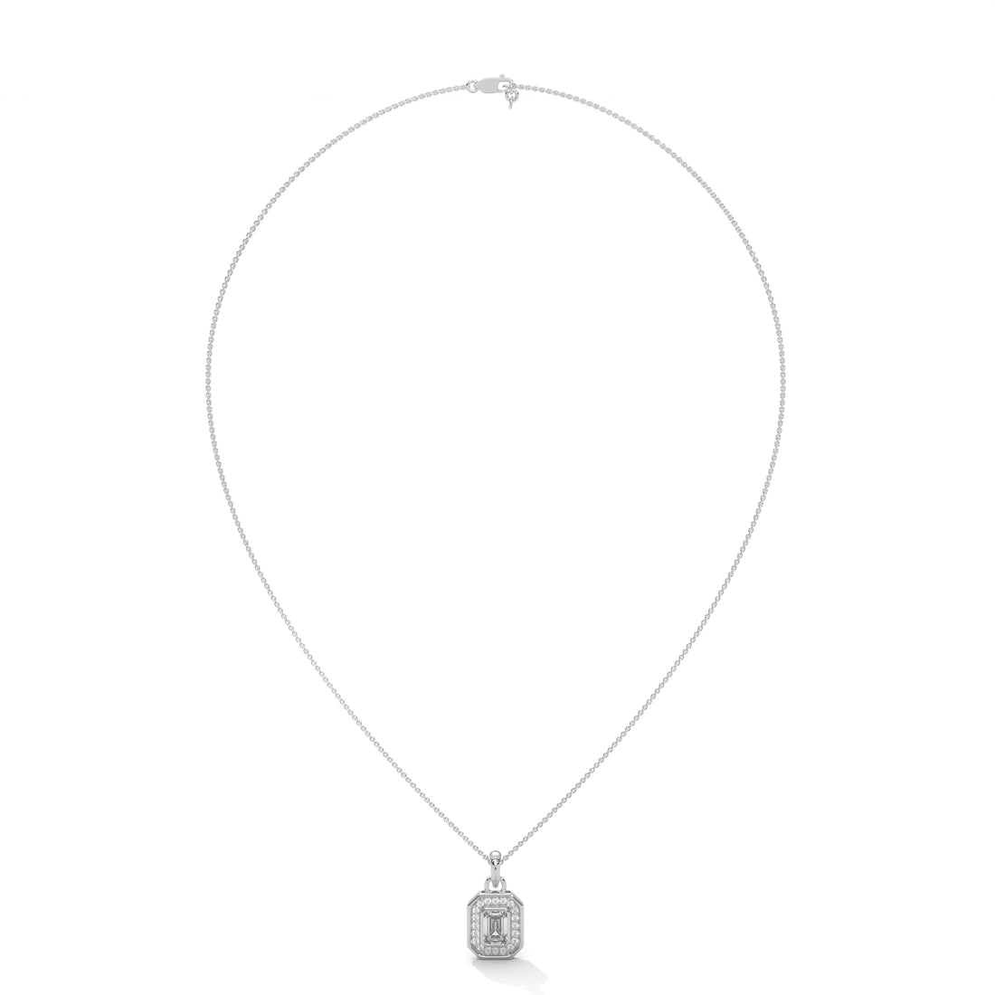 Silver necklace with a pendant on a white background