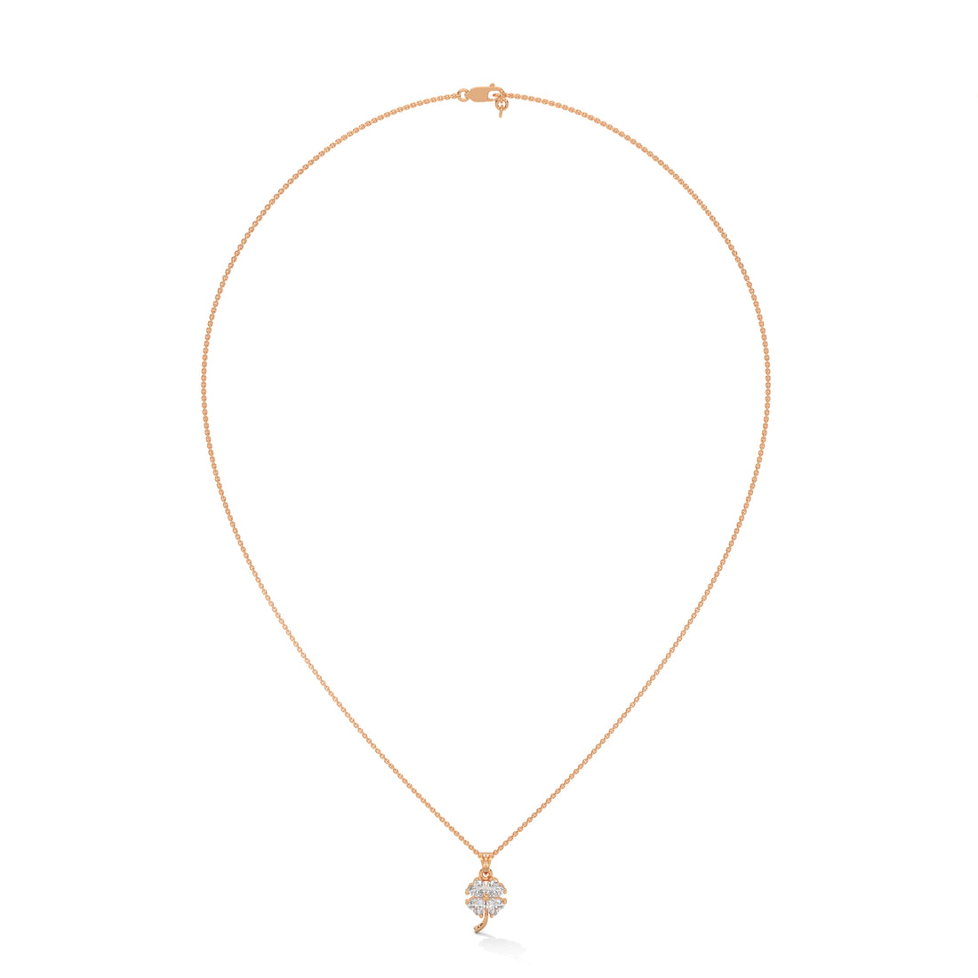 Gold necklace with a diamond pendant on a white background