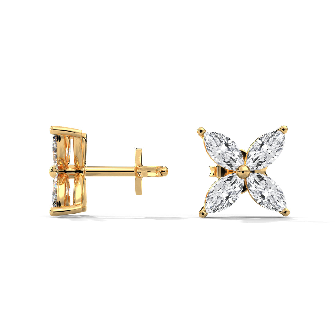 Gold butterfly-shaped earrings with clear Diamond background
