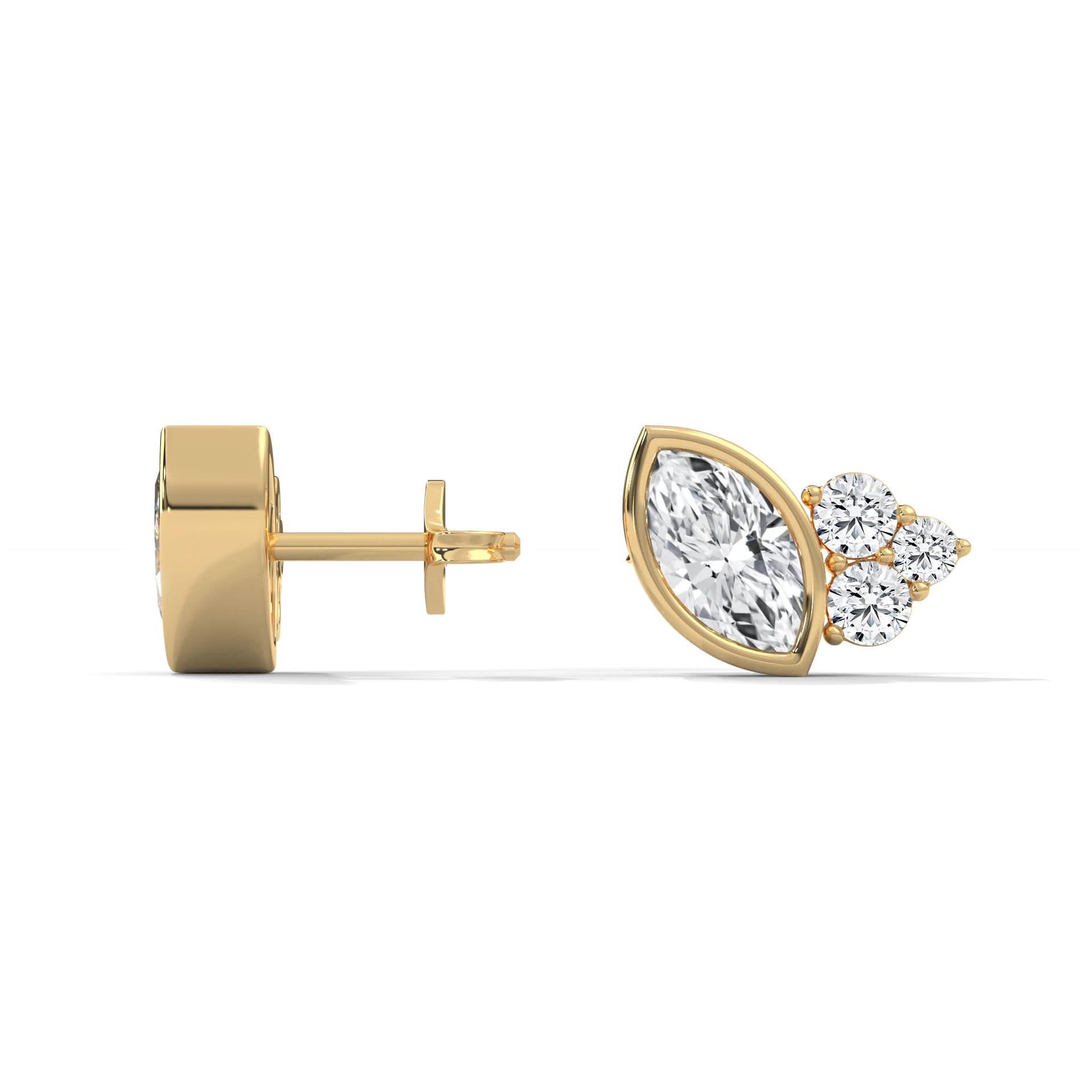 Gold earrings with clear Diamond on a white background