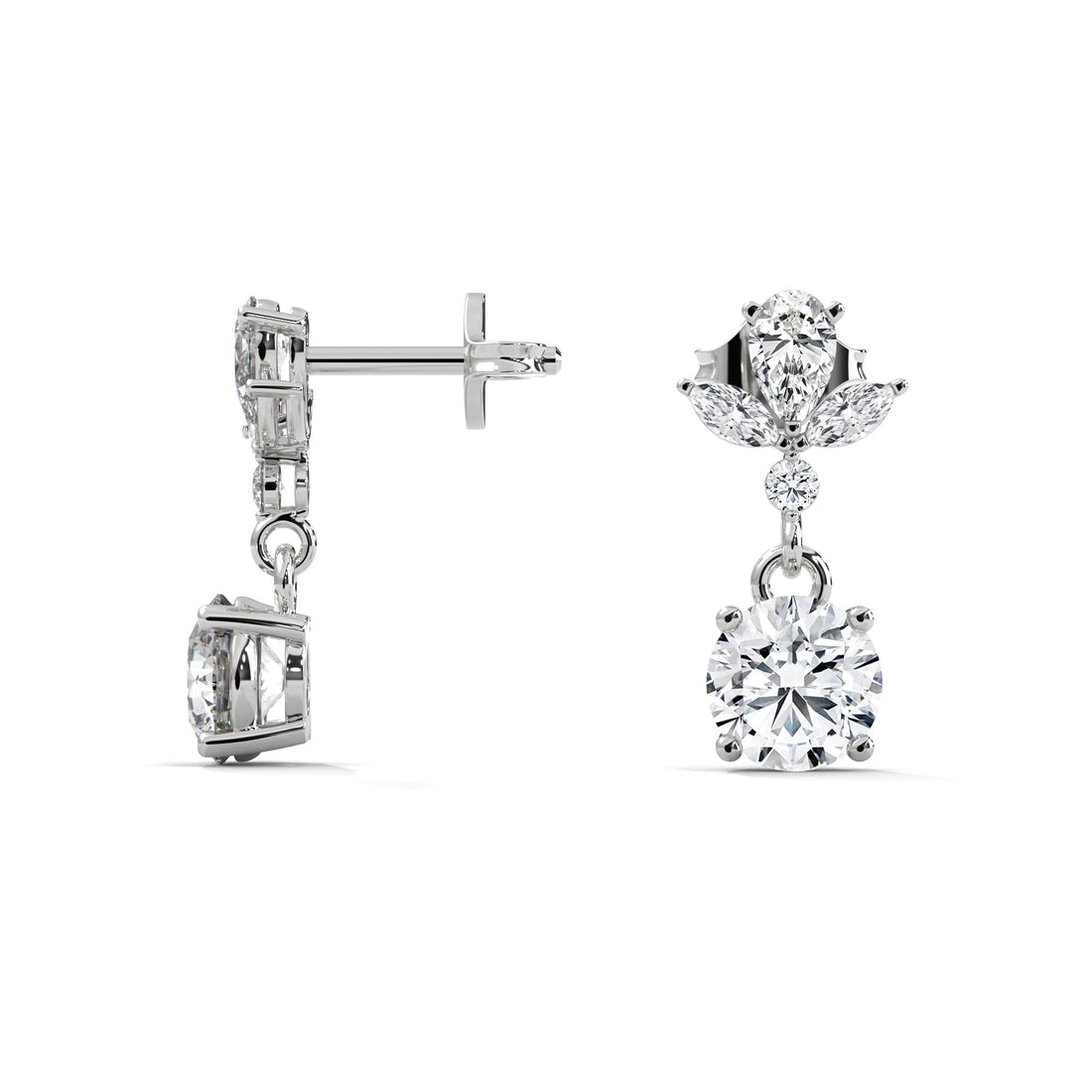 Diamond earrings on a white background