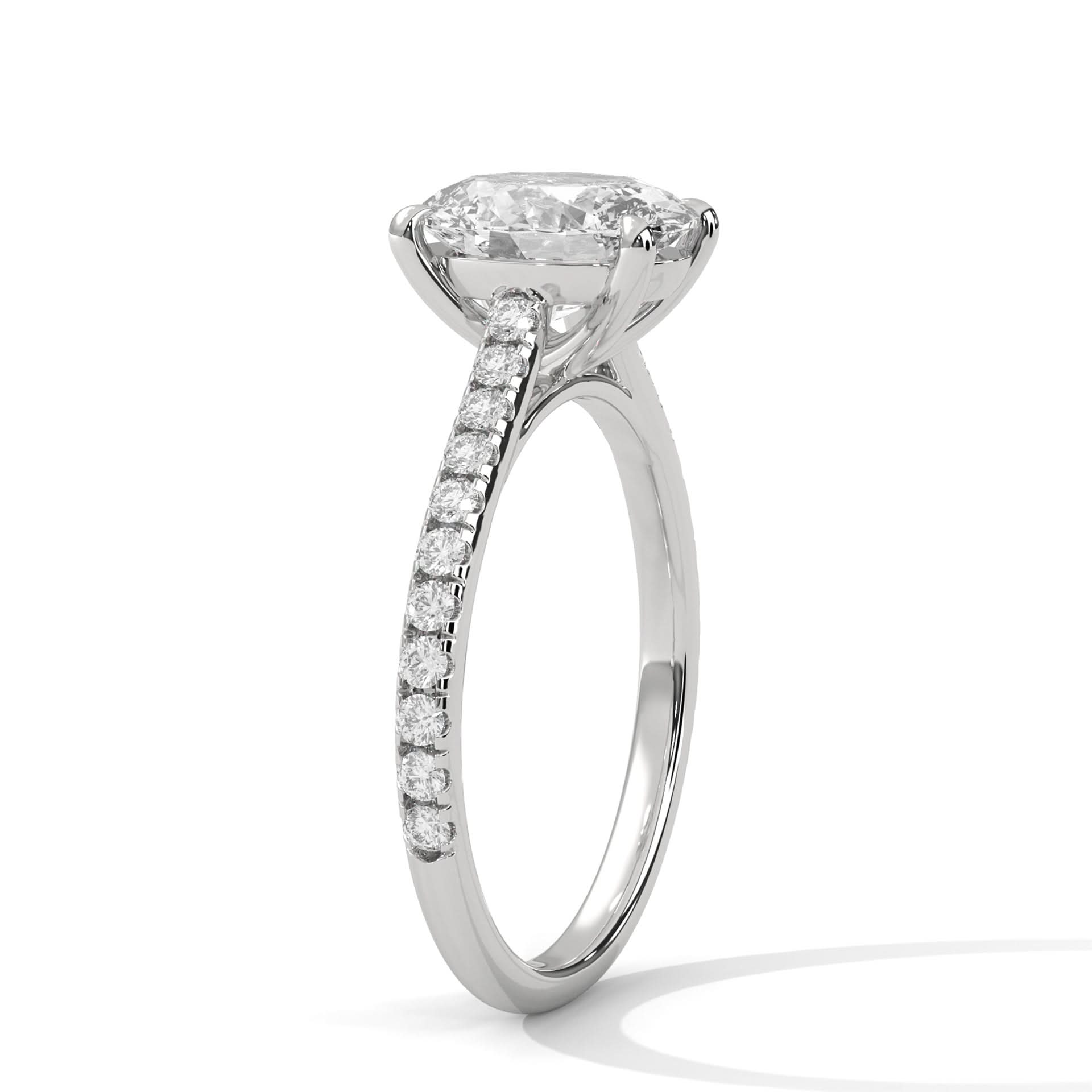 Diamond ring with a clear gemstone on a white background