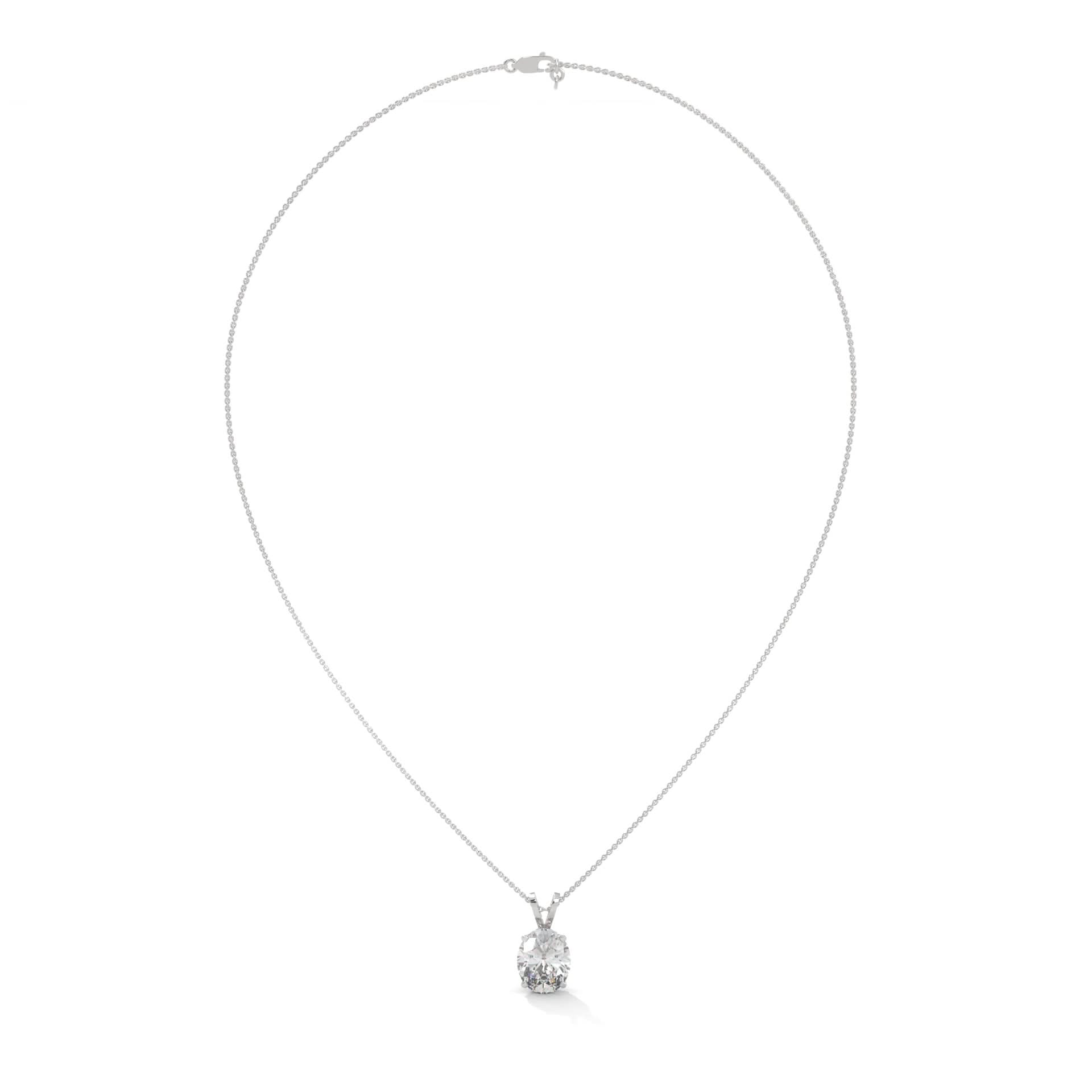 Silver necklace with a heart-shaped pendant on a white background