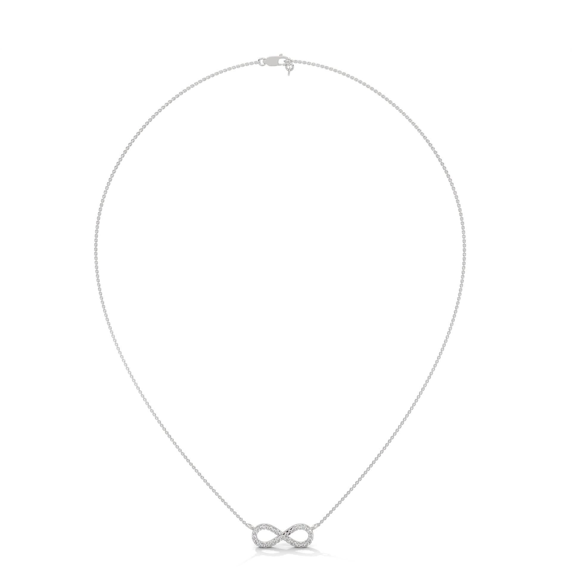 Silver infinity necklace on a white background