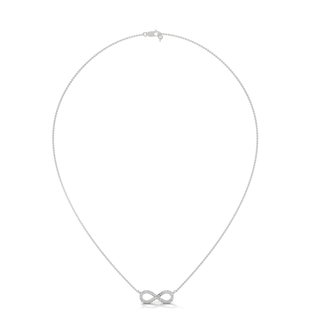 Silver infinity necklace on a white background
