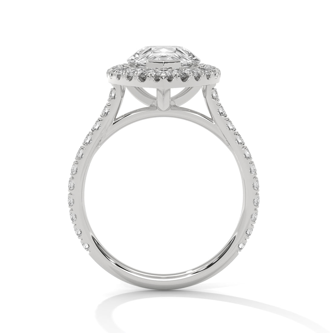 White gold ring with a diamond on a white background