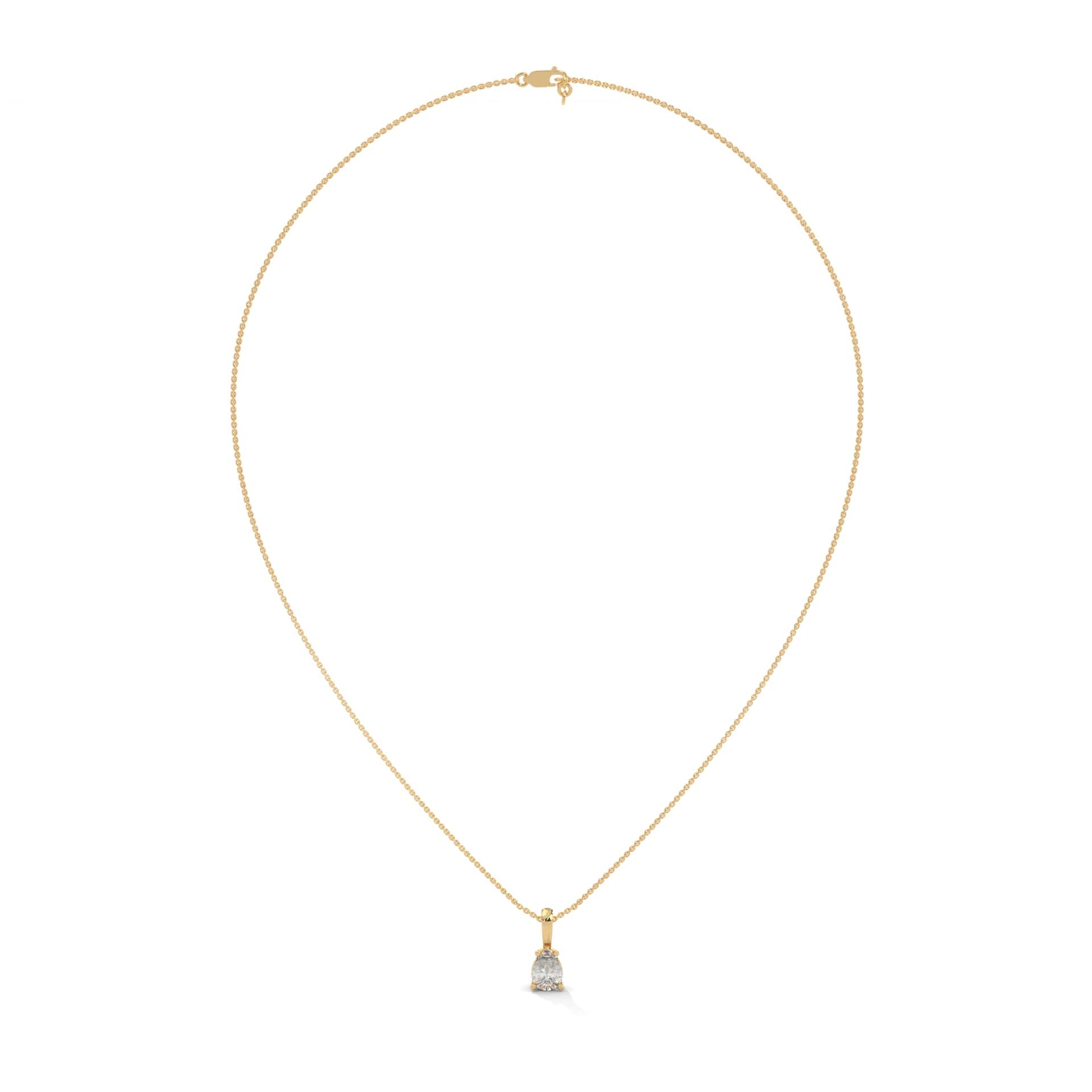 Gold necklace with a small pendant on a white background
