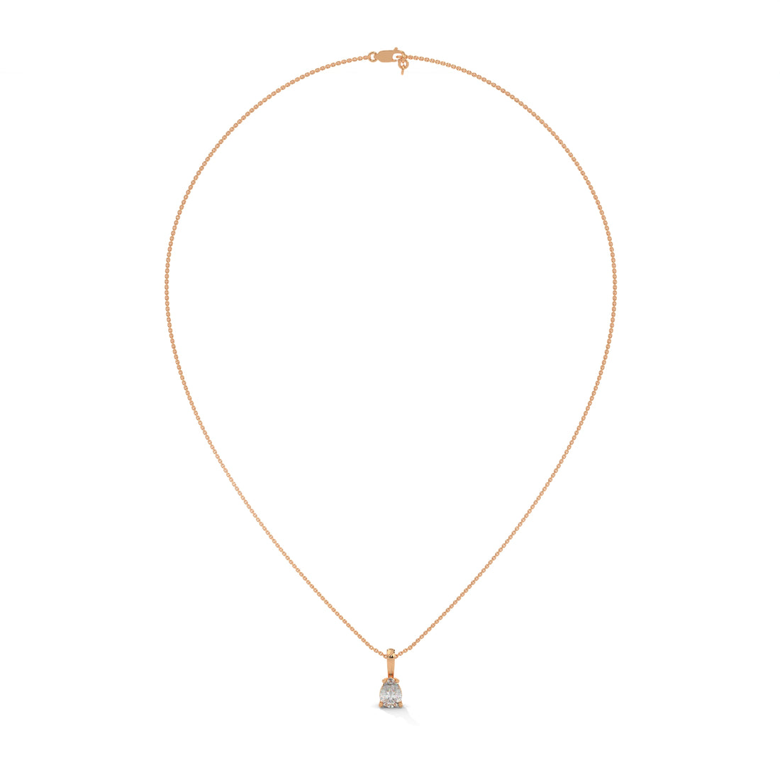 Gold necklace with a small pendant on a white background