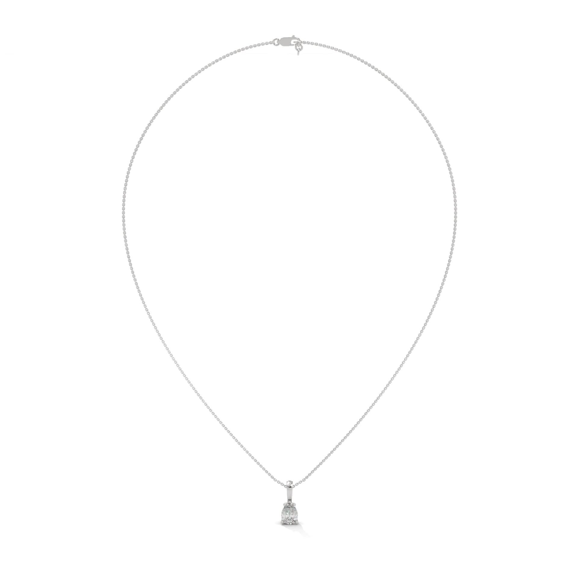 Silver necklace with a small pendant on a white background