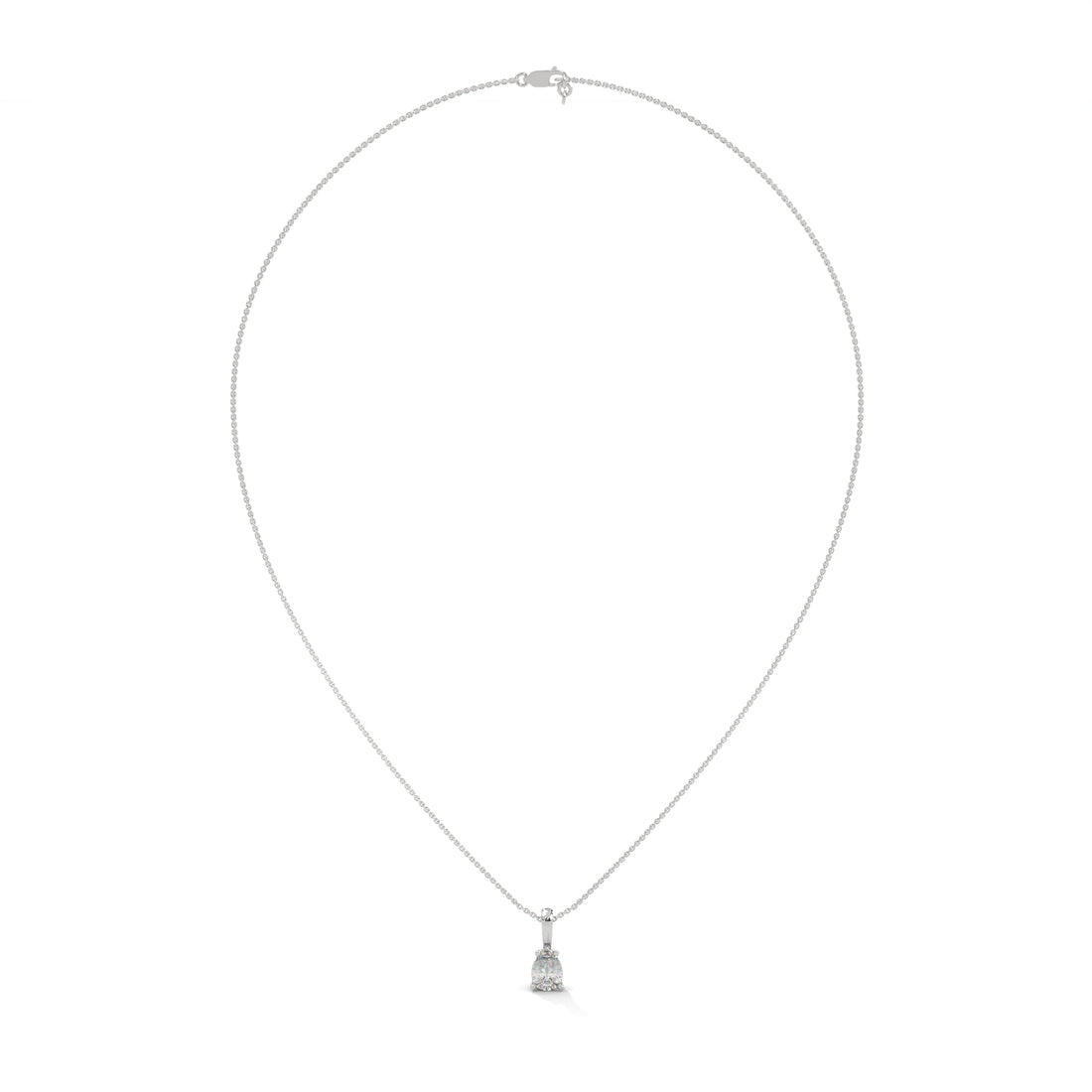 Silver necklace with a small pendant on a white background