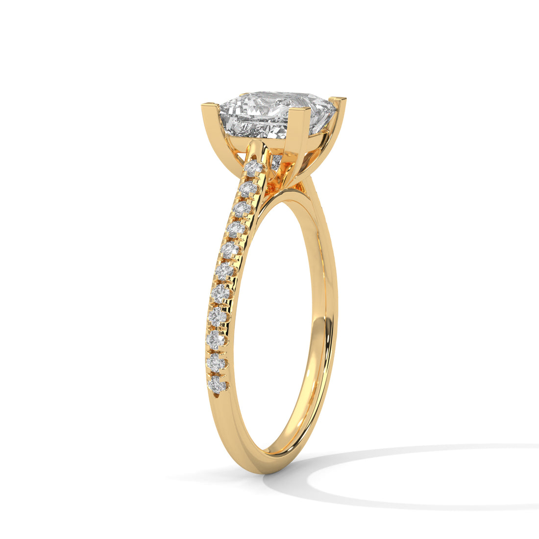 Gold ring with a diamond on a white background