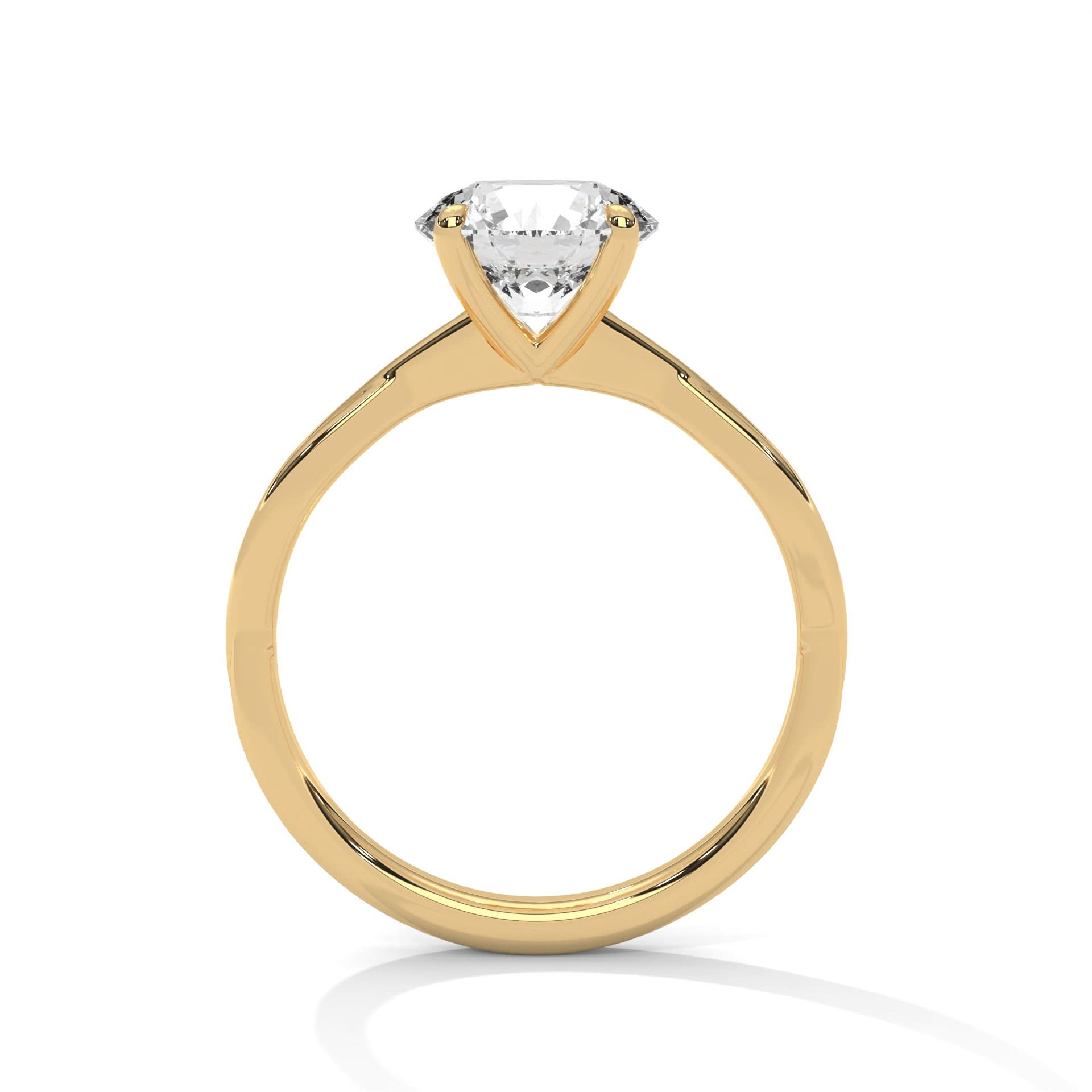 Gold ring with a diamond on a white background