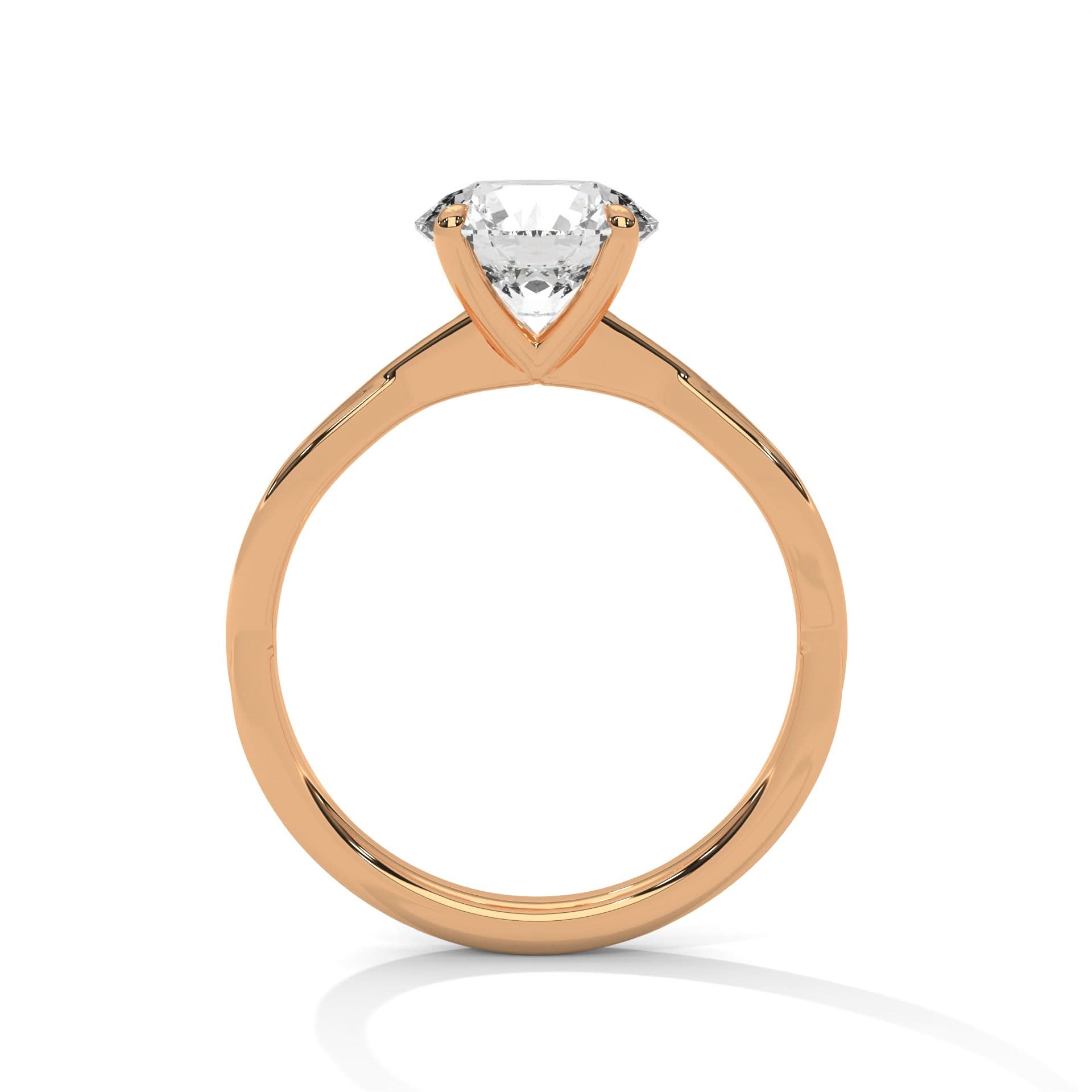Rose gold ring with a diamond on a white background
