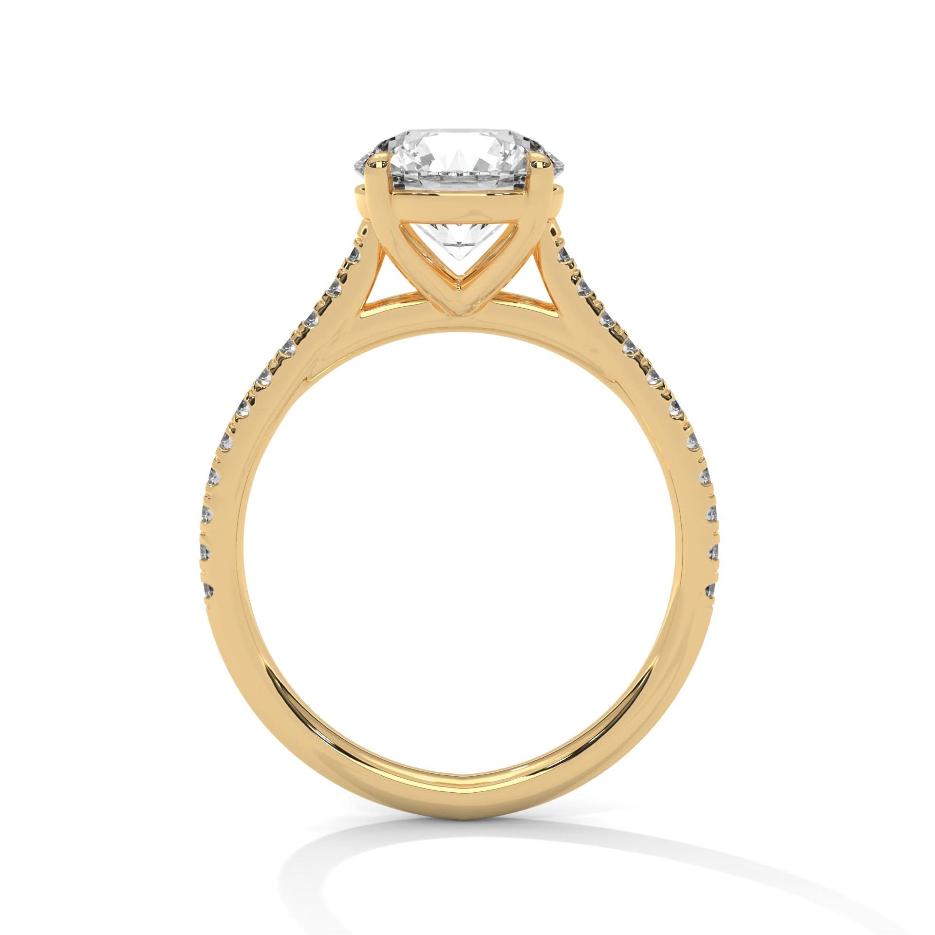 Gold ring with a diamond on a white background