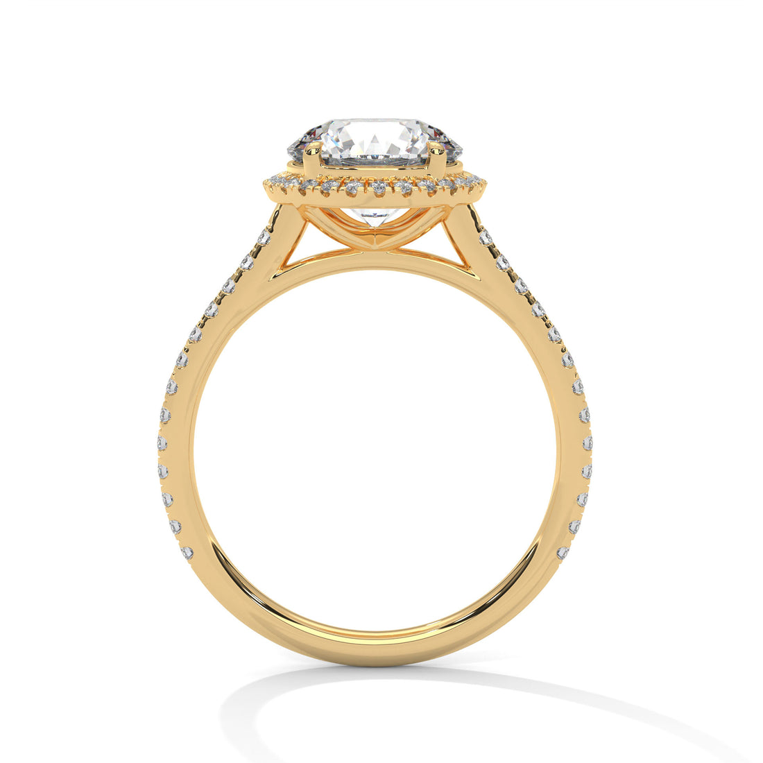 Gold ring with a diamond on a white background
