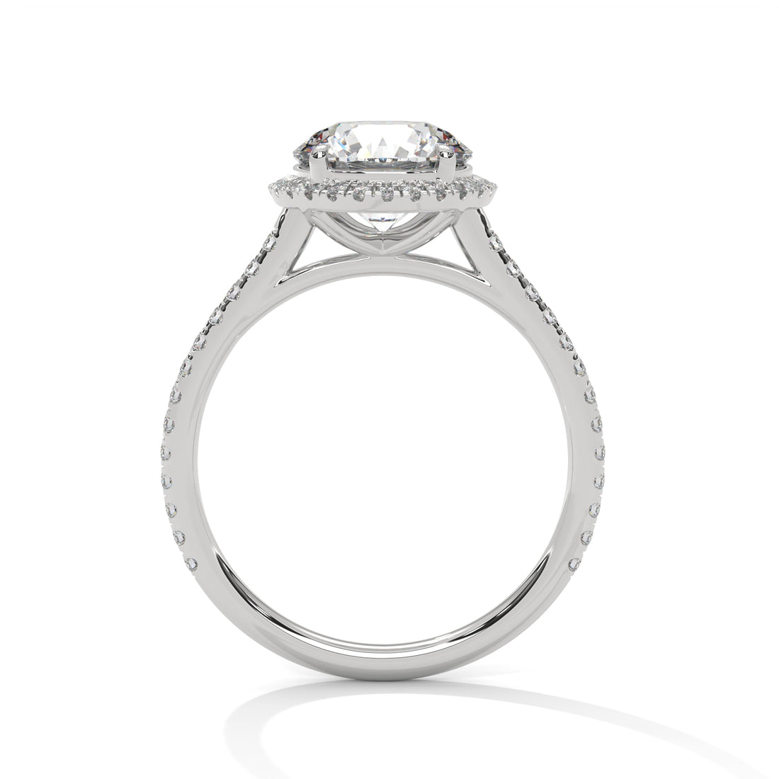 Silver ring with a diamond on a white background
